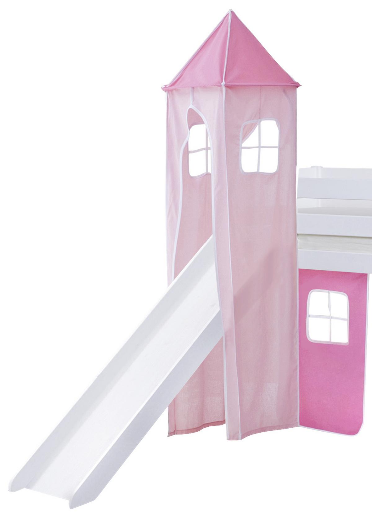 Igralna Postelja Kasper, 90x200, Roza, Tobogan, Stolp - roza/bela, Natur, les (90/200cm) - MID.YOU