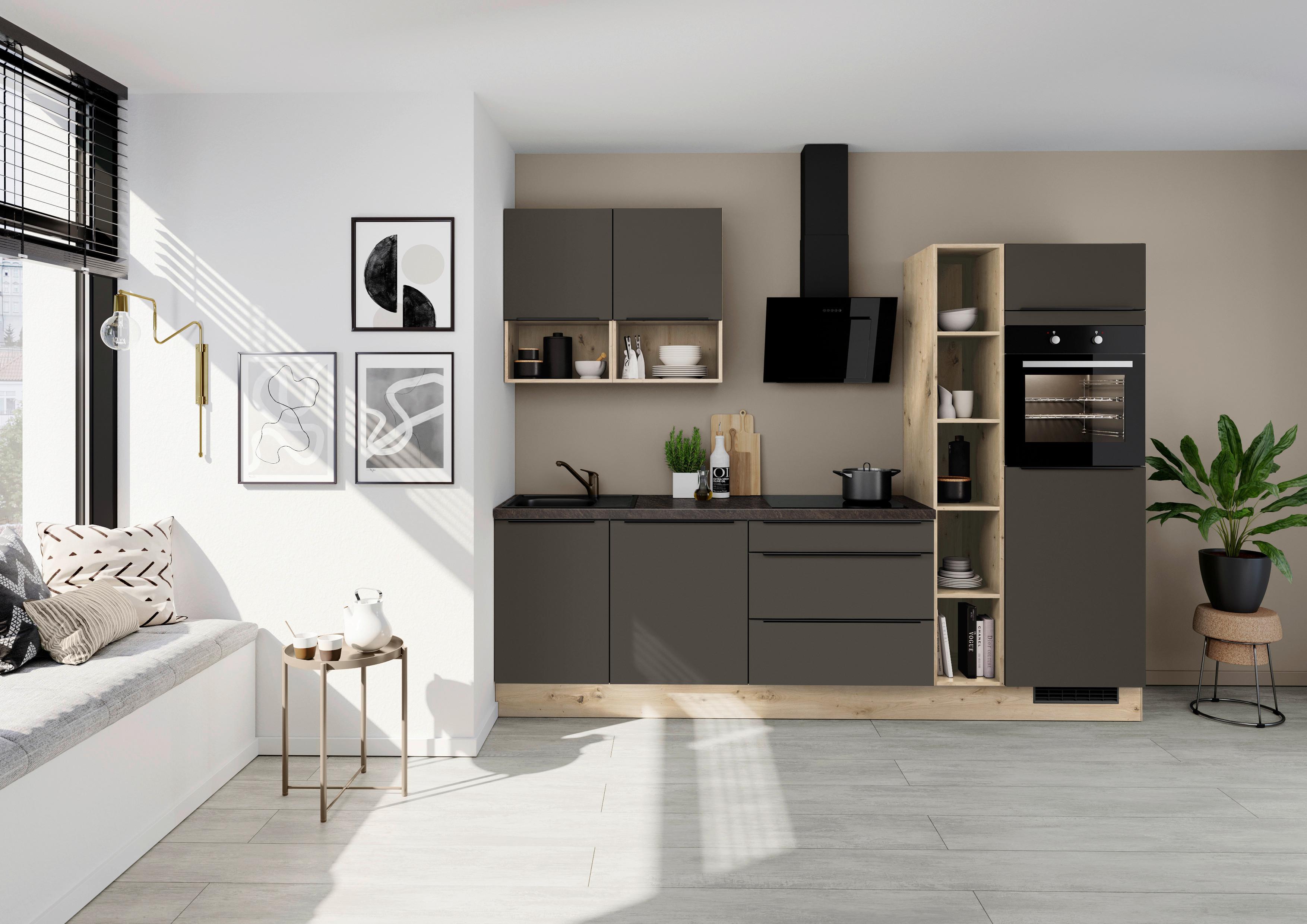 Küchenblock IP3150 Dunkelbraun - Schieferfarben/Eichefarben, MODERN, Holzwerkstoff/Metall (280cm) - Impuls