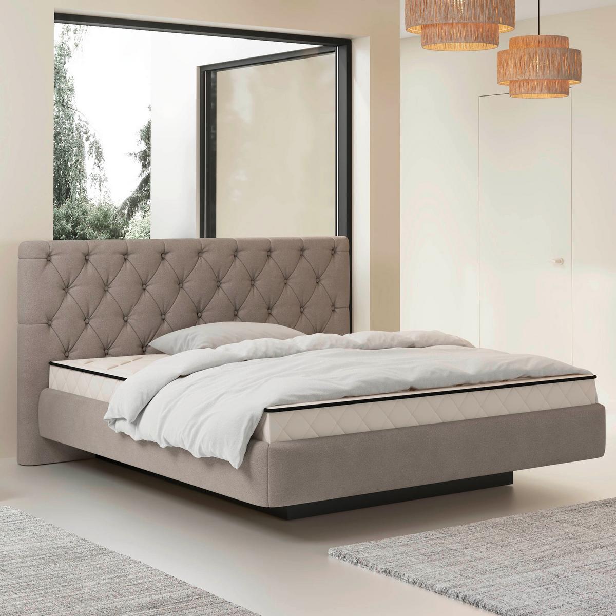 Polsterbett Pedro D Beige ca. 140x200cm - Beige/Schwarz, MODERN, Holz/Holzwerkstoff (140/200cm) - Mömax