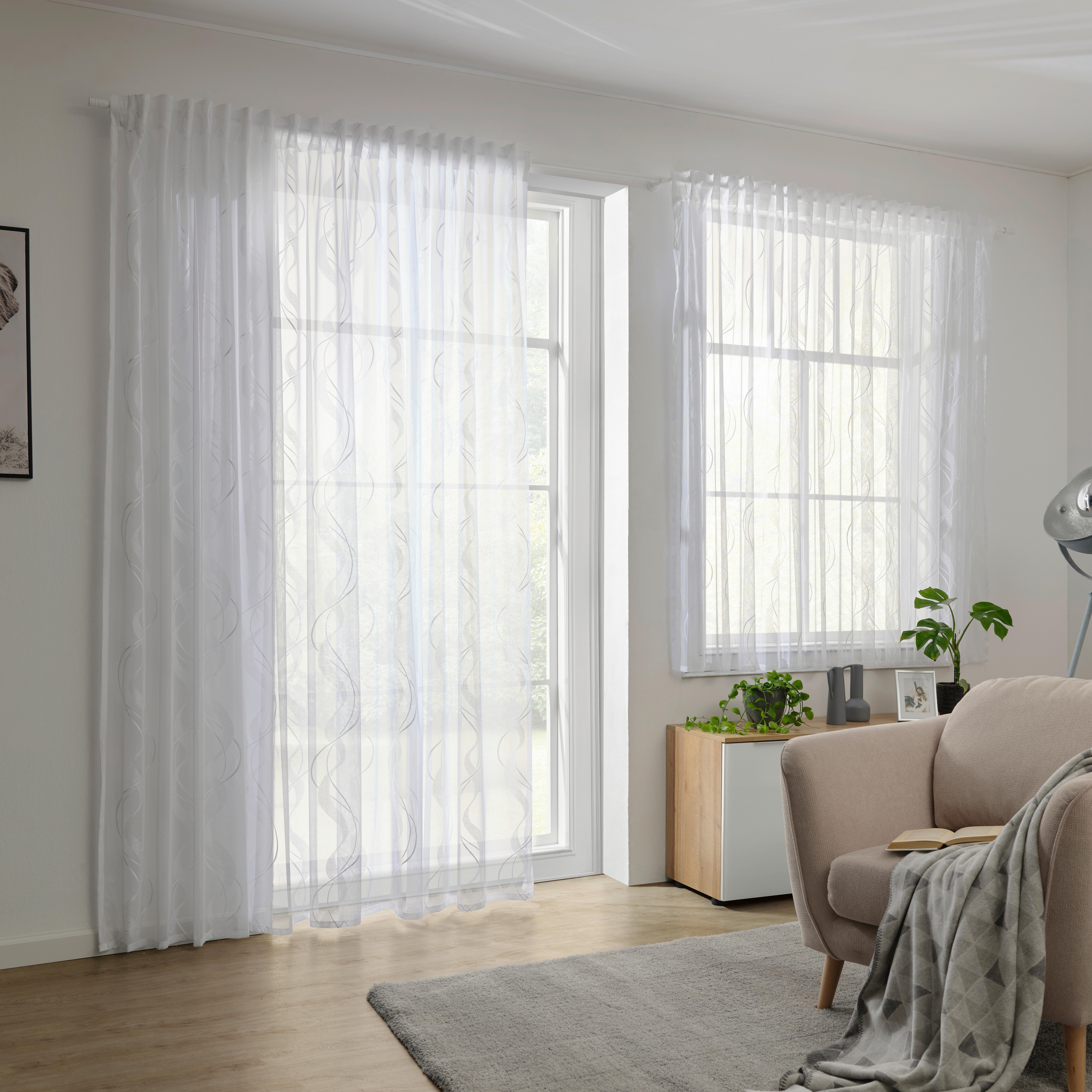 Gotova Zavjesa Wave - bijela, tekstil (300/175cm) - Modern Living