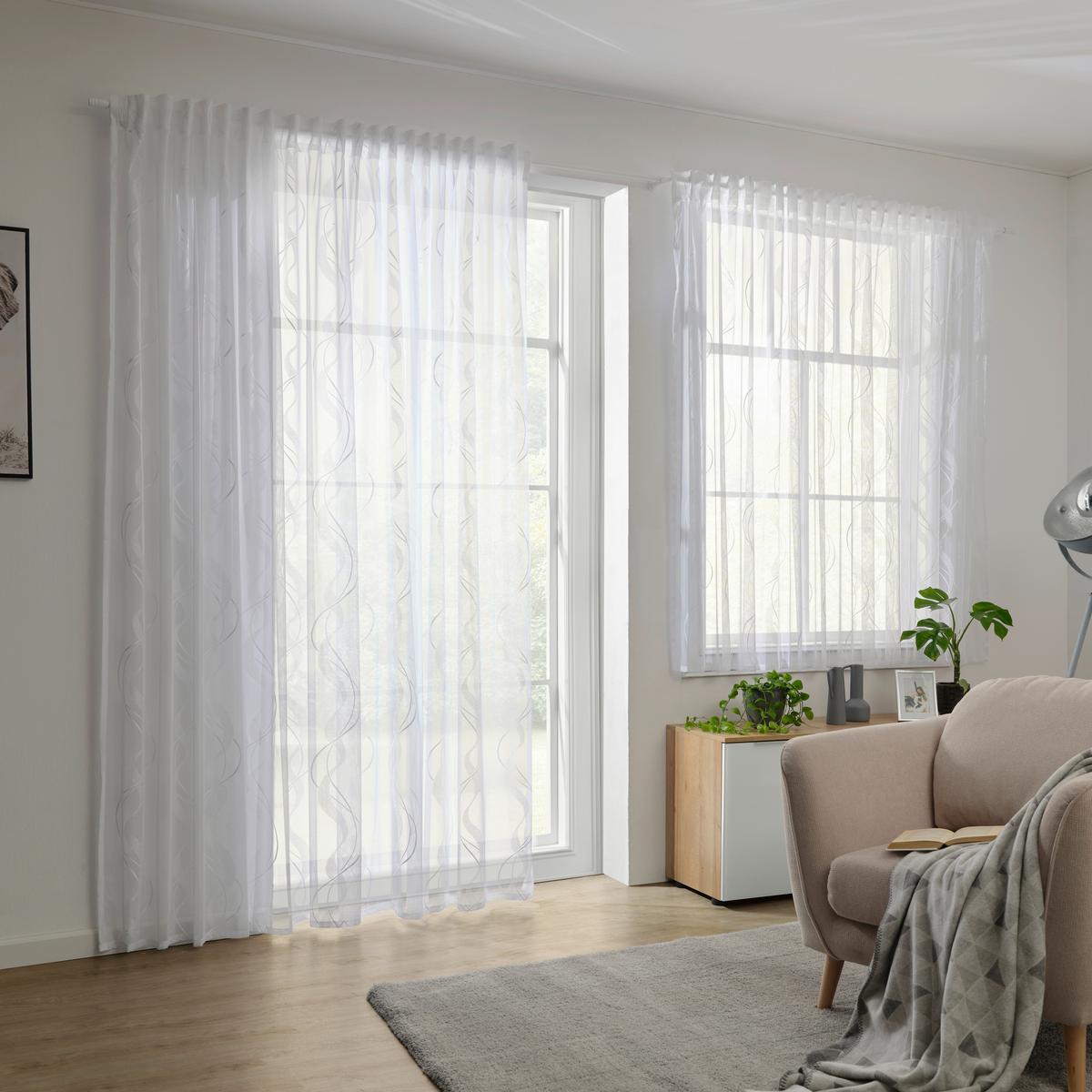 Končana Zavesa Wave - bela, tekstil (300/175cm) - Modern Living
