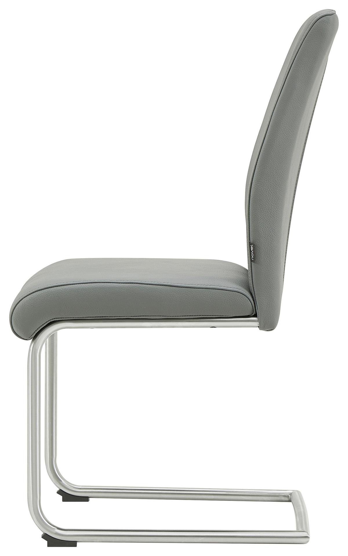 KRZESŁO NA PŁOZIE TERRY - kolor stalowy/szary, Design, skóra/metal (46,5/97,5/61cm) - Novel