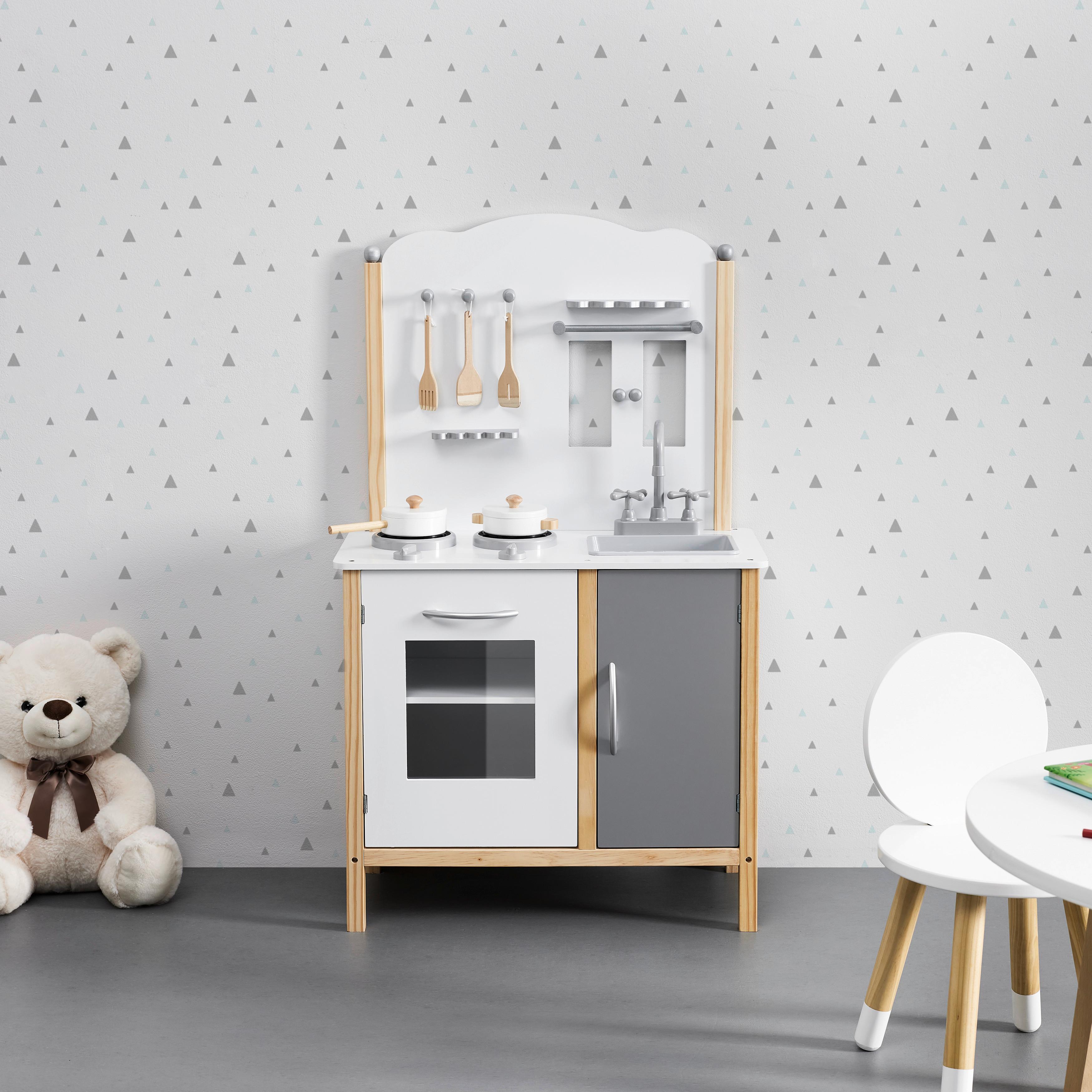 Kinderküche Massivholz, weiß/grau "Molly" - Weiß/Grau, MODERN, Holz (60/100/30cm) - Bessagi Kids