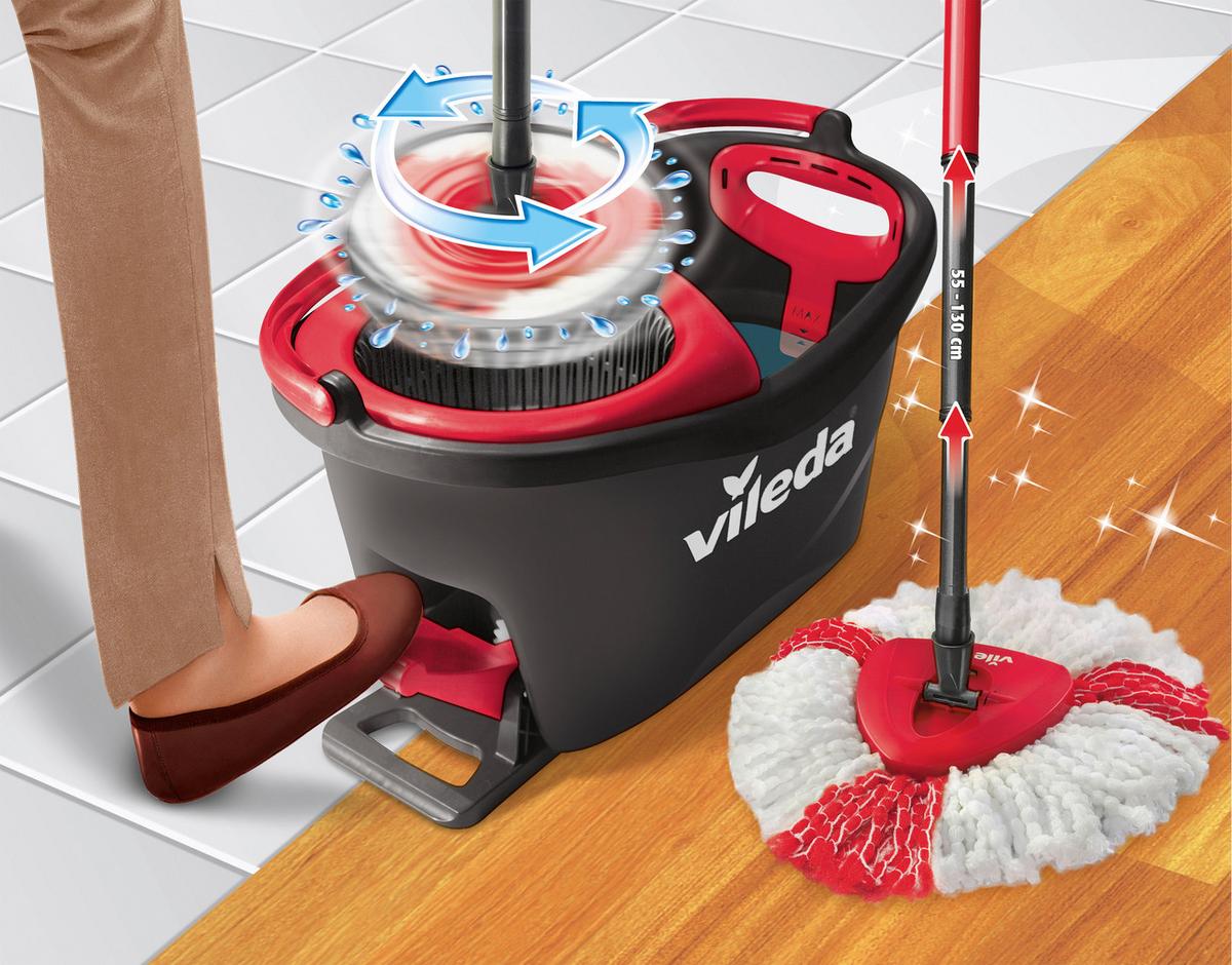 Bodenreinigungsset Easy Wring Supermocio Turbo, 3-teilig - Schwarz/Weiß, Basics, Textil (49/29,6/29,3cm) - Vileda