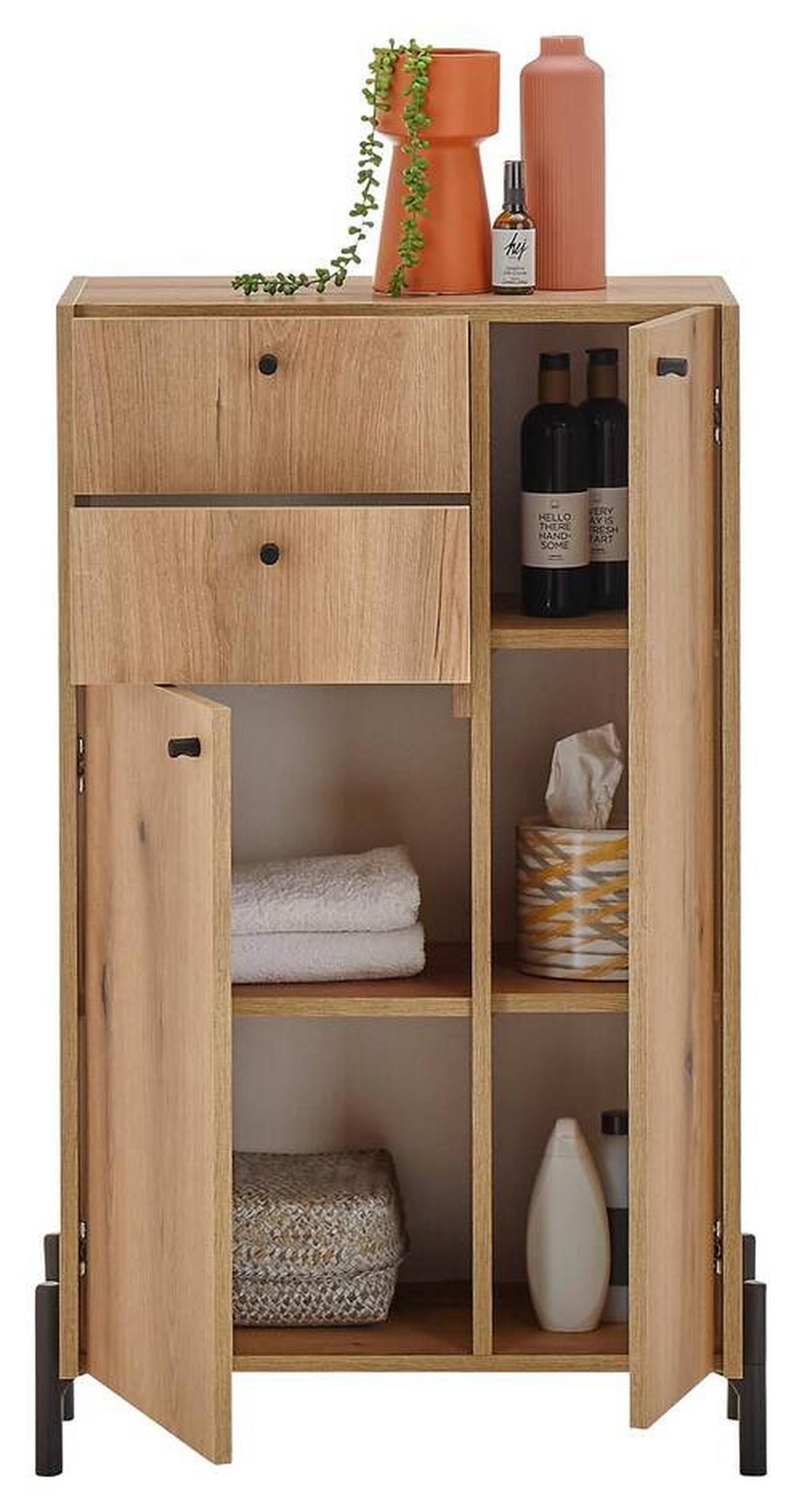 SZAFKA ŚREDNIA OAKLAND - kolor dębowy/czarny, Modern, materiał drewnopochodny/tworzywo sztuczne (60/104/32cm) - MID.YOU