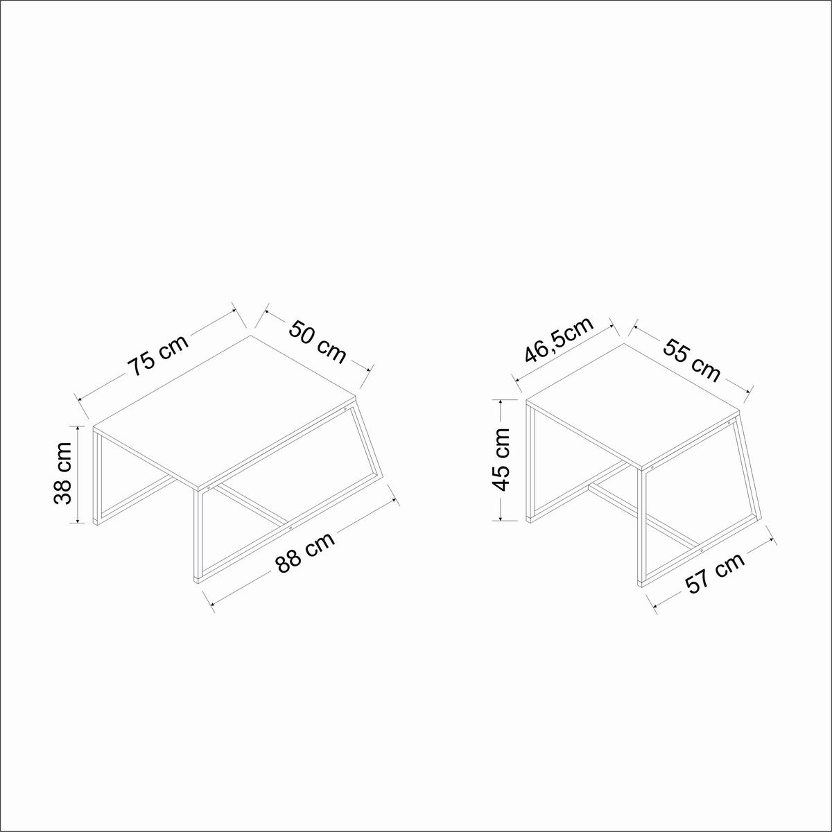 Couchtischset Minimal Couchtisch - Weiss/Schwarz, Design, Holzwerkstoff/Metall (75-55/38-45/50-47cm) - Livetastic