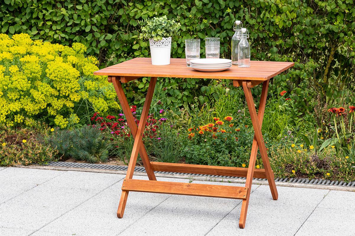 Gartenklapptisch Eukalyptus klappbar ca. 90x72x60cm - Naturfarben, KONVENTIONELL, Holz (90/72/60cm) - Gardenson