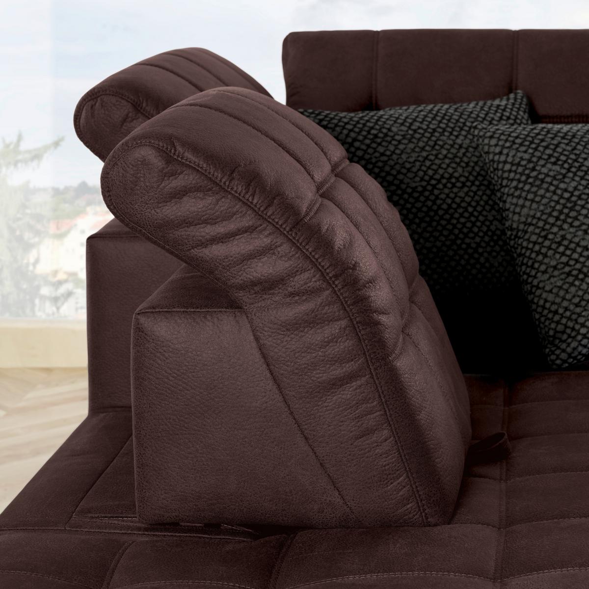 Ecksofa Panama links Braun - Schwarz/Braun, KONVENTIONELL, Textil/Metall (216/89-102/304cm) - Premium Living