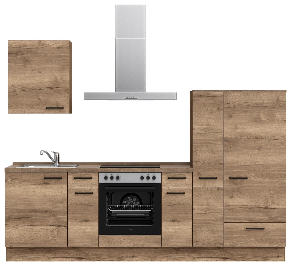 Küchenblock Structura Low m. Geräten Eiche dunkel - Eiche dunkel/Eichefarben, MODERN, Holzwerkstoff/Metall (270cm) - Nobilia