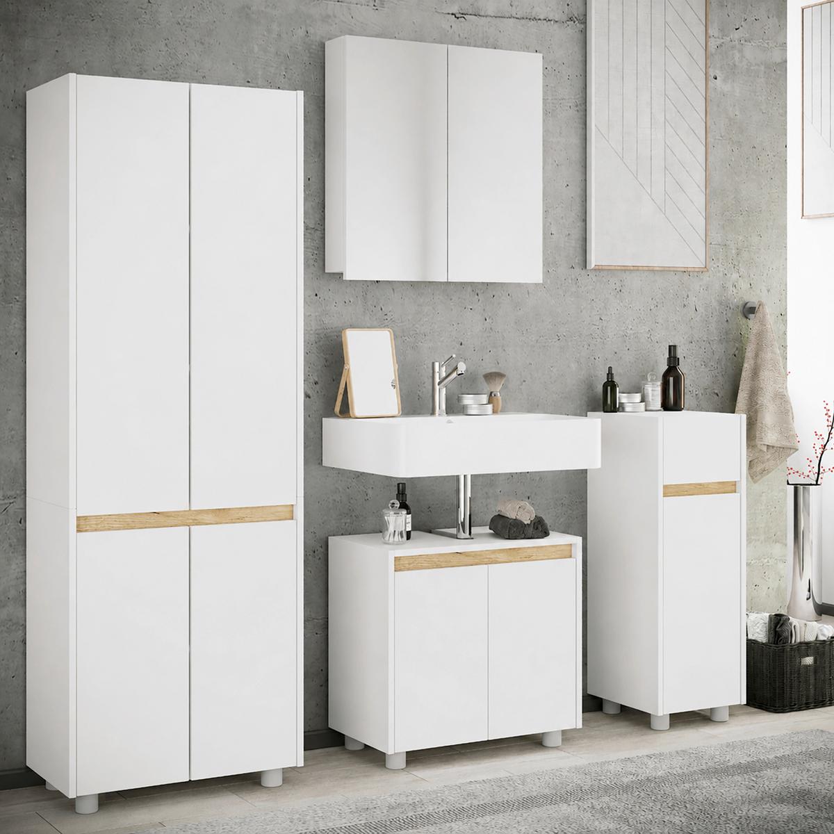 Badezimmer Cosila - Honigeiche/Weiss, Trend, Holzwerkstoff/Kunststoff (154cm) - MID.YOU
