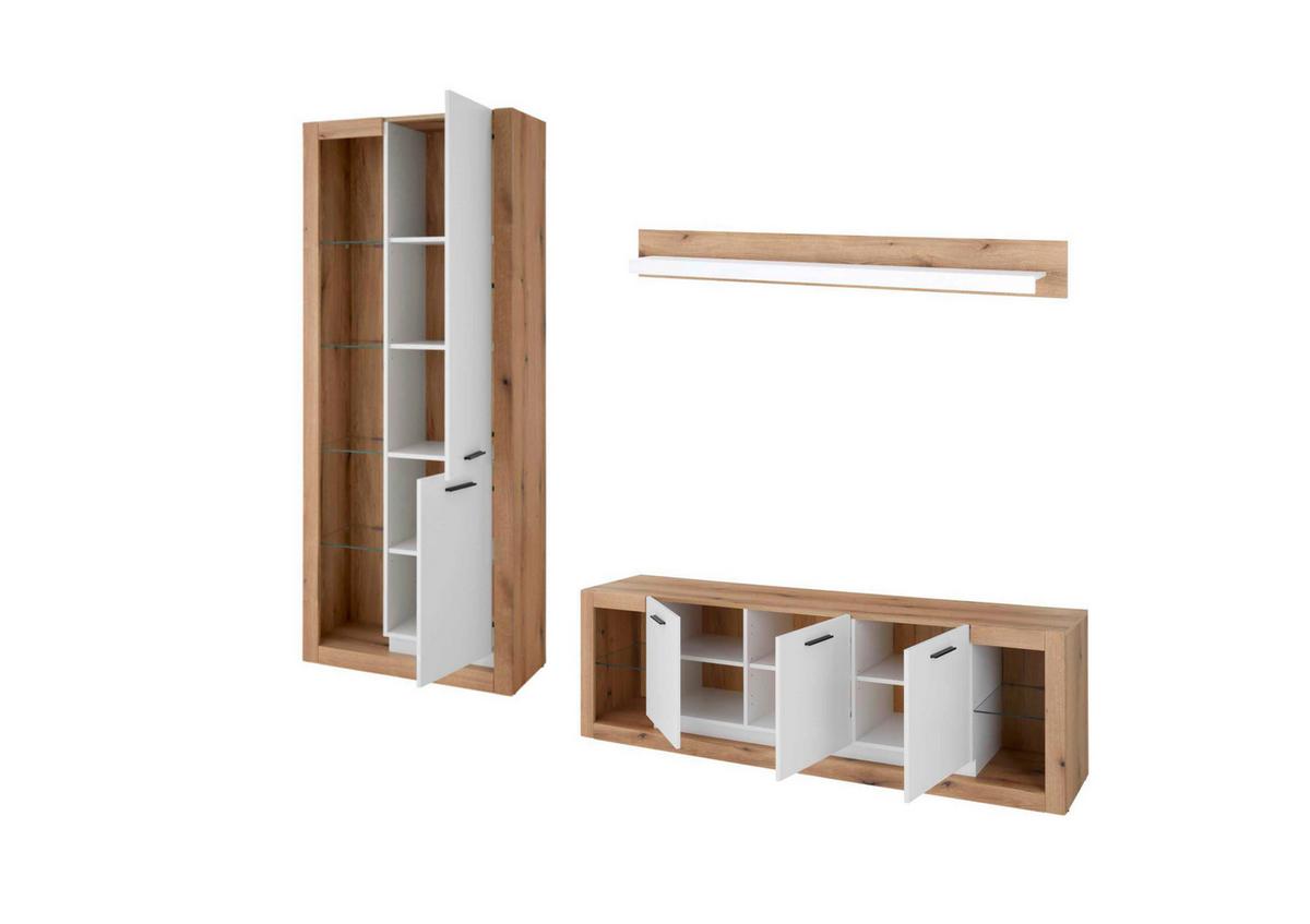 WOHNWAND BRIXEN - Eichefarben/Schwarz, Design, Glas/Holzwerkstoff (298/195/43cm) - MID.YOU