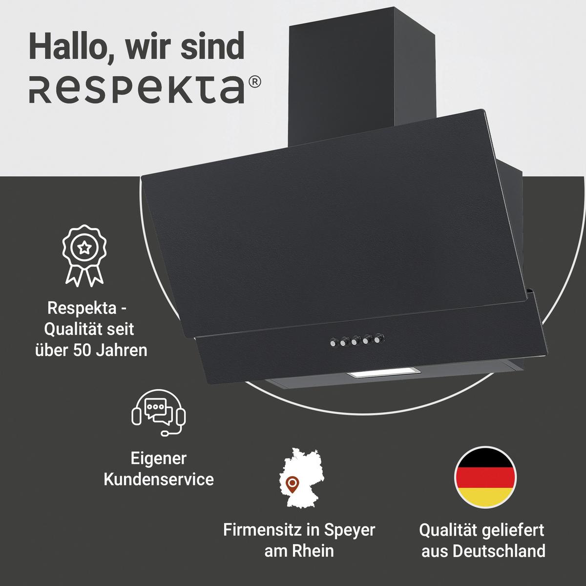 Dunstabzugshaube Respekta Sasha CH35060MS-19 Schwarz - Schwarz, Trend, Glas/Metall (60/59,5-87,5/26,3cm) - Respekta