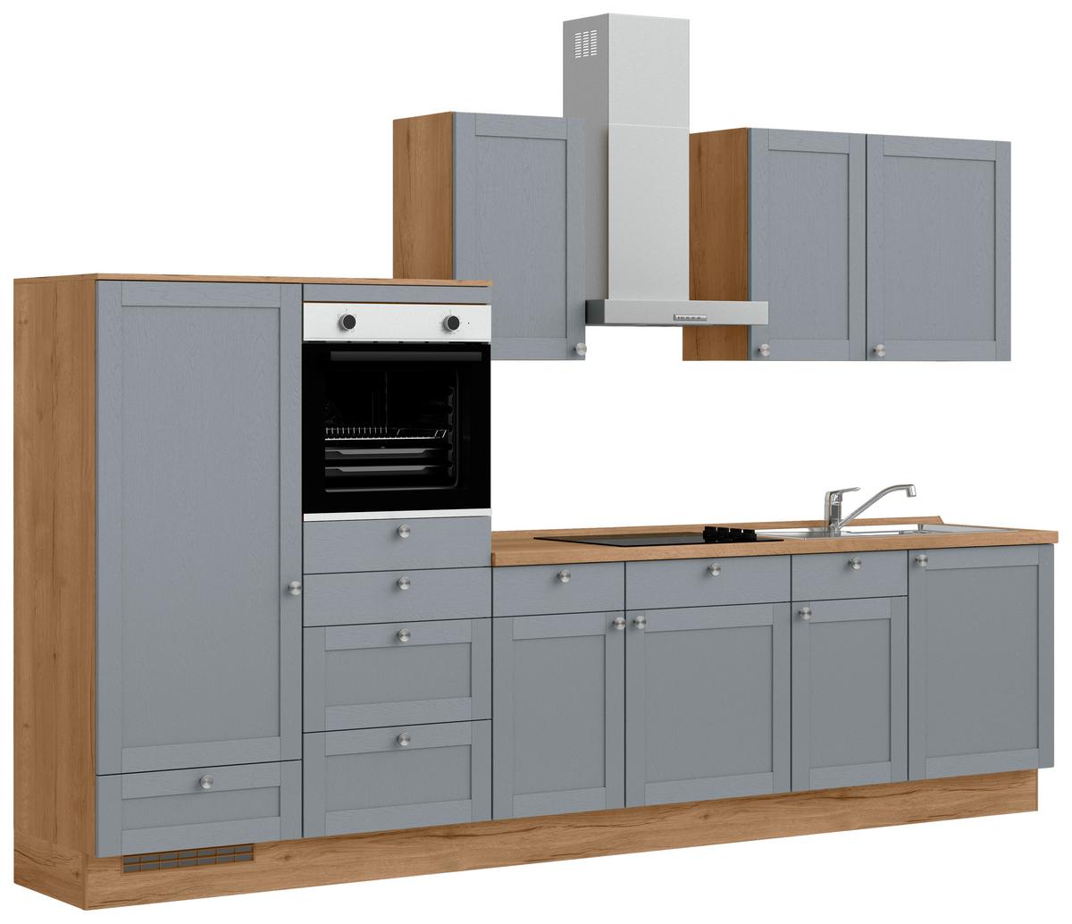 Küchenleerblock Frame Low o. Geräte Blaugrau - Edelstahlfarben/Eichefarben, MODERN, Holzwerkstoff/Metall (330cm) - Nobilia