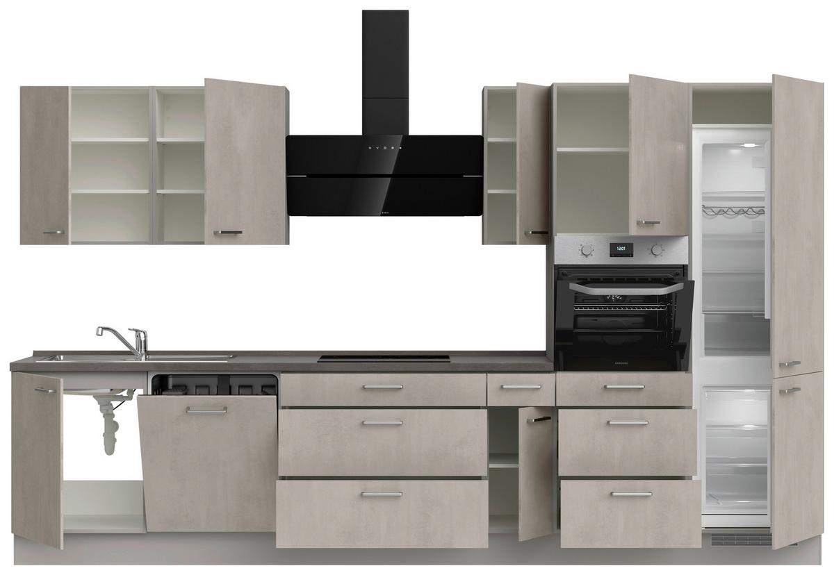 Küchenblock Riva High m. Geräten Grau - Schieferfarben/Edelstahlfarben, MODERN, Holzwerkstoff/Metall (360cm) - Nobilia