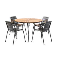 Gartentischgruppe Parc Anthrazit/Teak 5-tlg. - Anthrazit/Teakfarben, Natur, Holz/Metall (160/160/78cm) - Gardenson