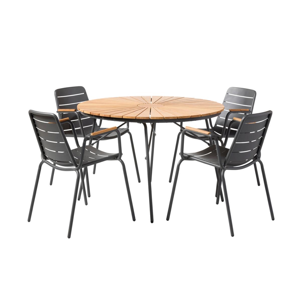 Gartentischgruppe Parc Anthrazit/Teak 5-tlg. - Anthrazit/Teakfarben, Natur, Holz/Metall (160/160/78cm) - Gardenson