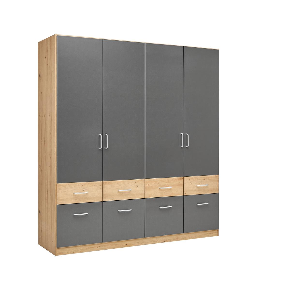 Drehtürenschrank Aalen-Extra in Grau/Eiche Artisan - Alufarben/Eiche Artisan, Holzwerkstoff/Kunststoff (181/197/54cm) - Mömax