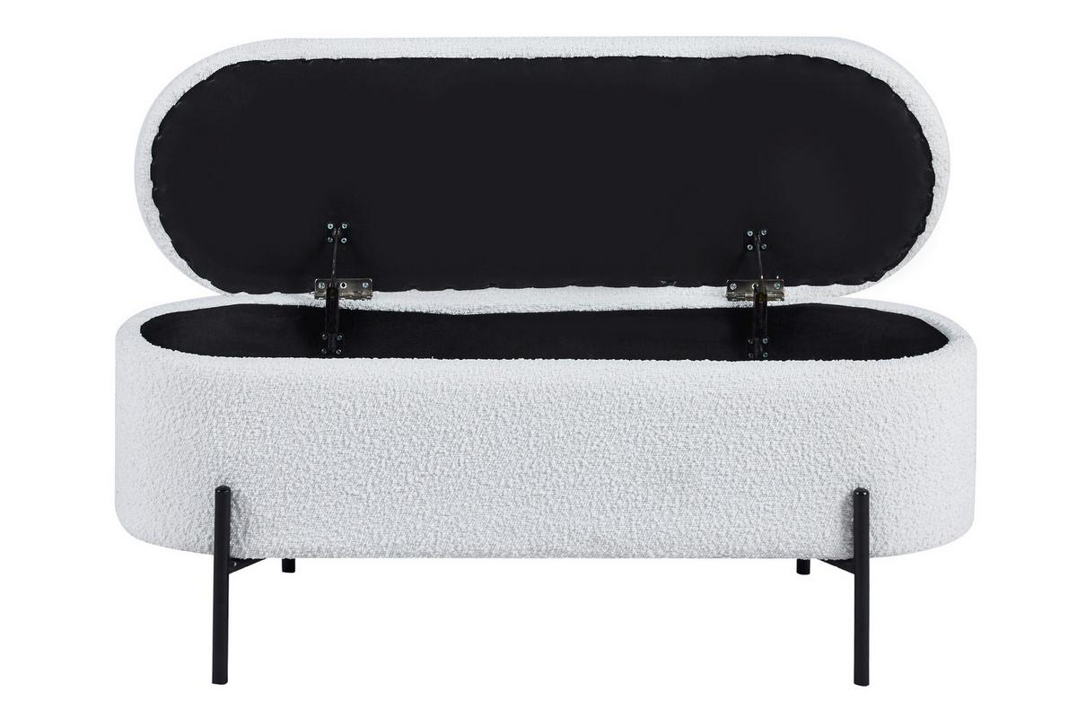 Klop Bouclé, Bela - črna/bela, Moderno, kovina/tekstil (110/44/40cm) - Livetastic