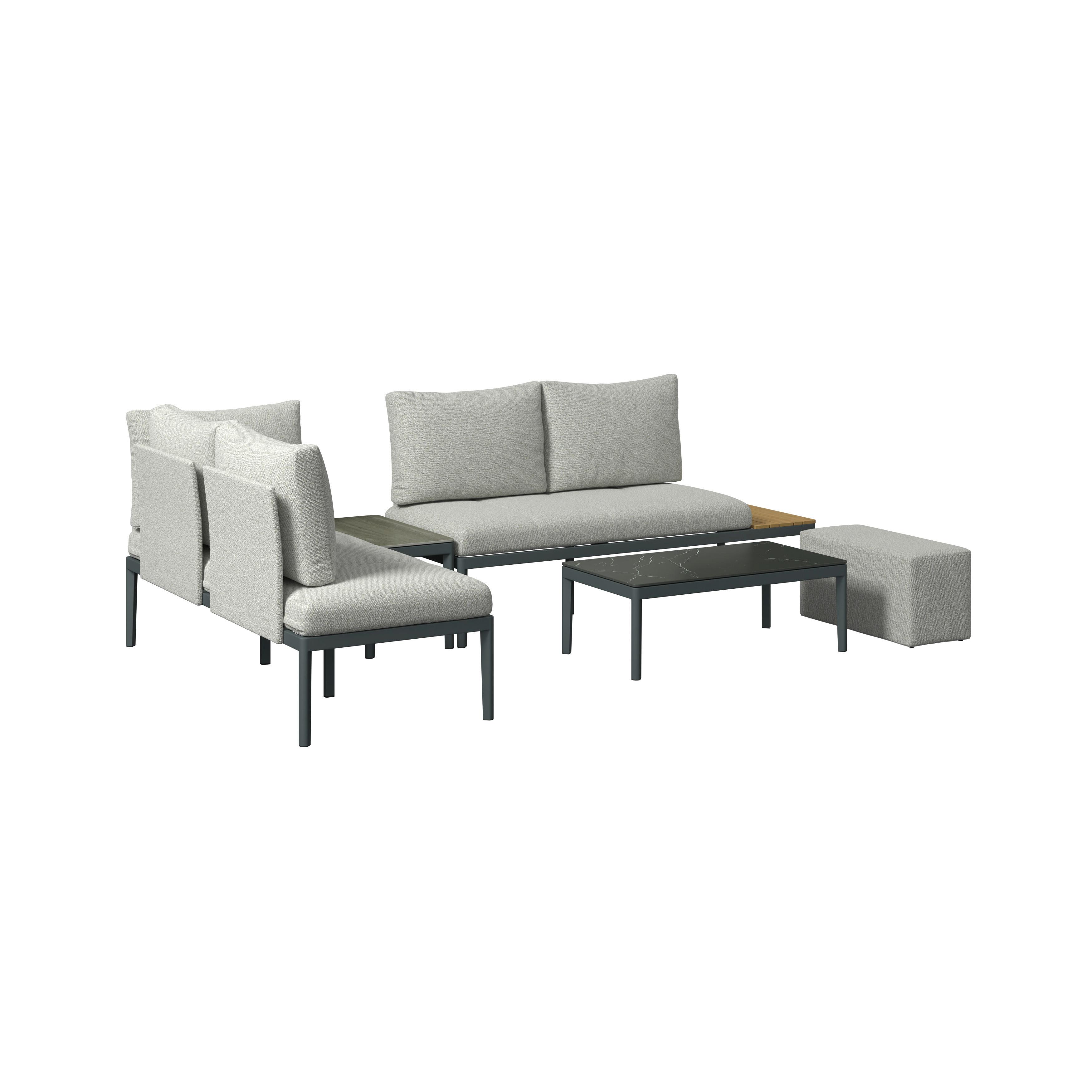 LOUNGEGRUPP EMILIA - beige/mörkgrå, Modern, metall/glas (168/75/73,5cm) - Mömax