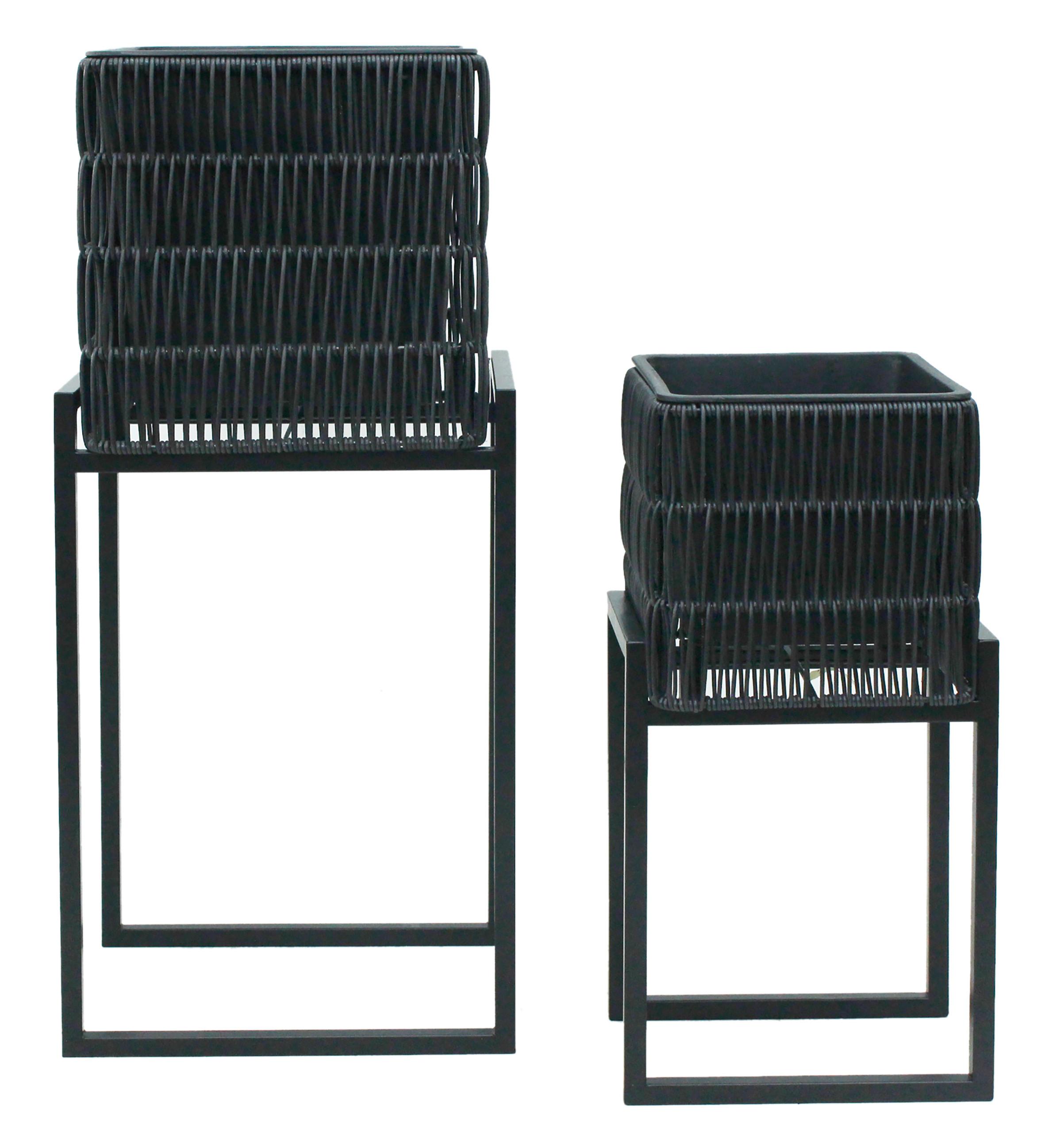 Übertopf-Set Flora Schwarz, 2er Set - Schwarz, Kunststoff/Metall - Mömax