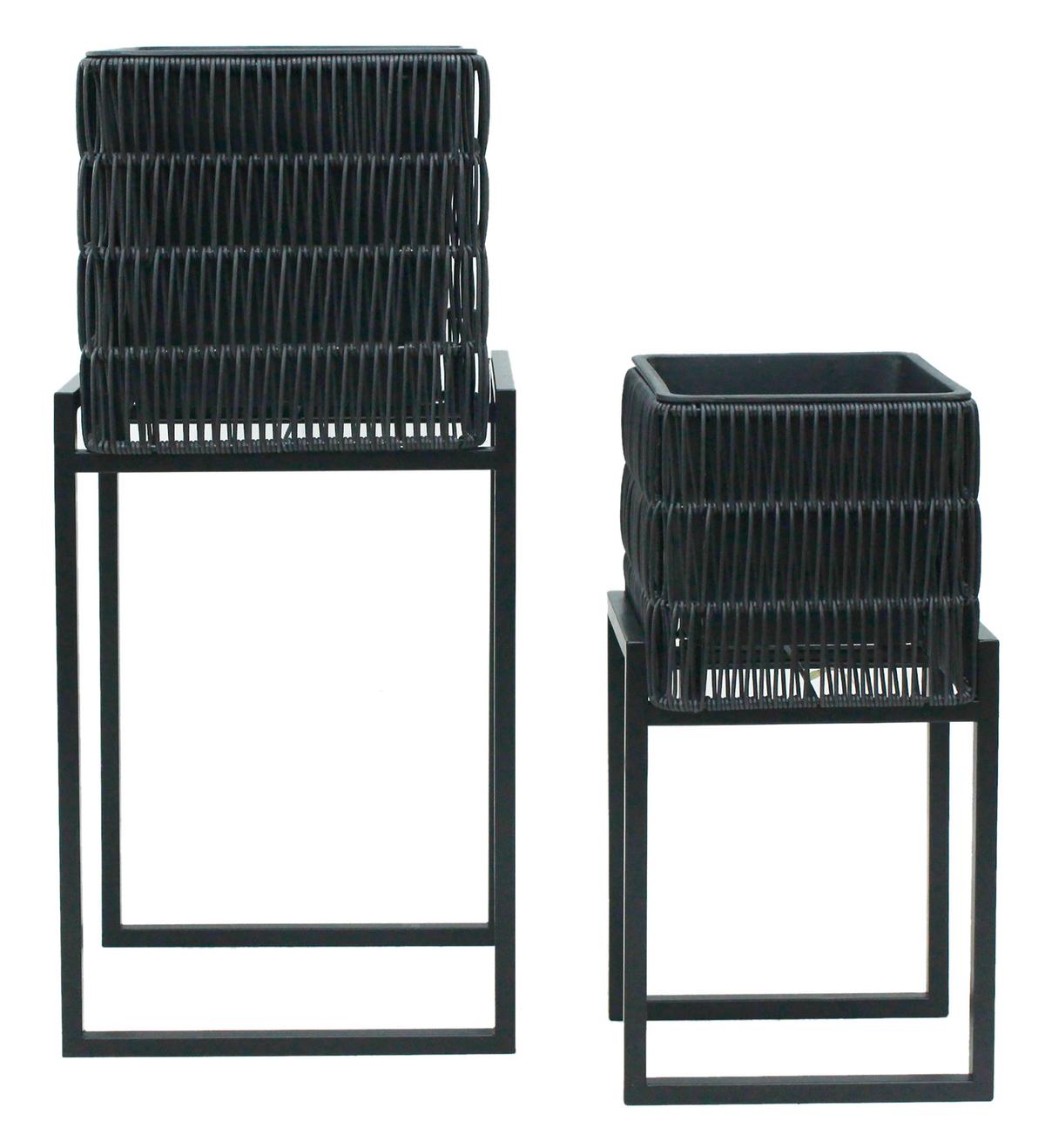 Übertopf-Set Flora Schwarz, 2er Set - Schwarz, Kunststoff/Metall - Mömax