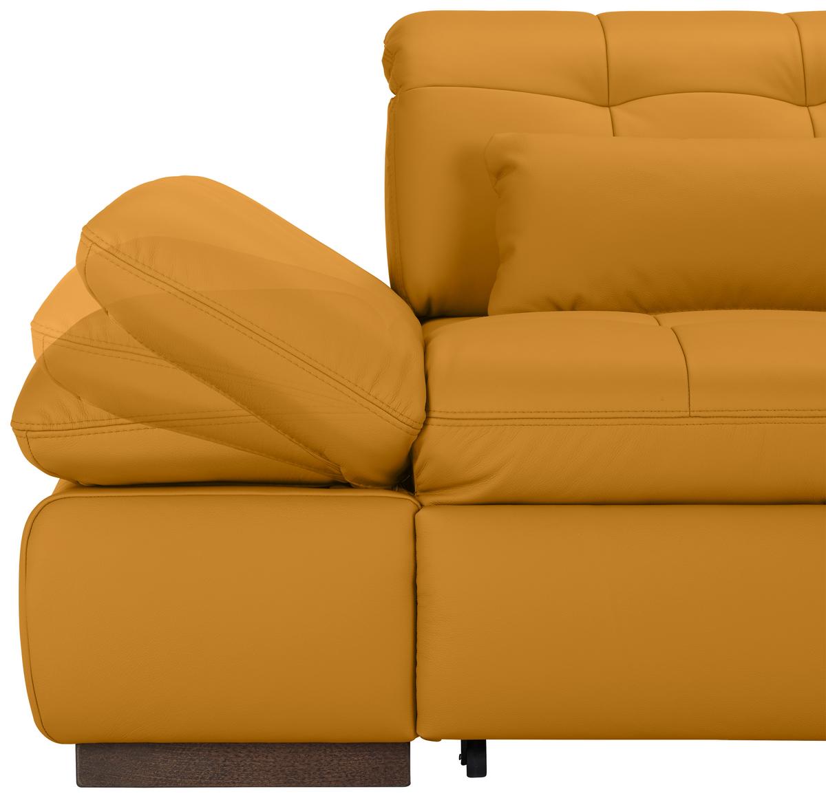 Wohnlandschaft Sanfino Leder Gelb - Chromfarben/Gelb, KONVENTIONELL, Leder/Metall (305/79-96/199cm) - Premium Living
