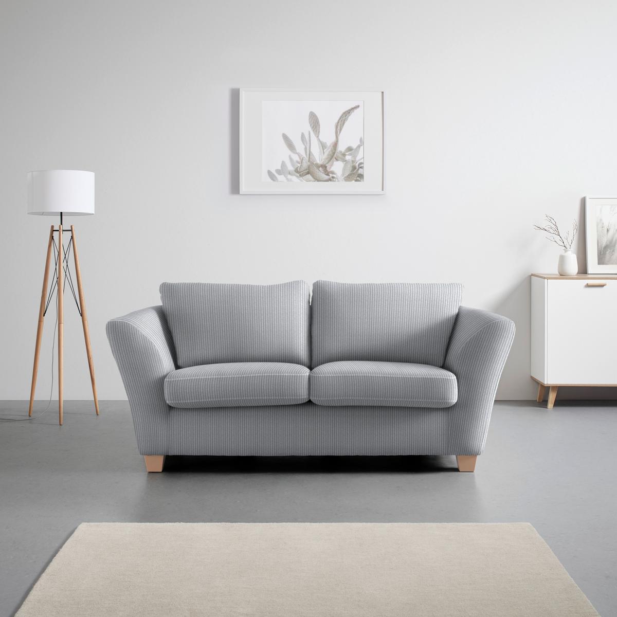 2-Sitzer-Sofa Devado Hellgrau Cord - Hellgrau/Naturfarben, Holz/Textil (190/70-85/95cm) - Mömax