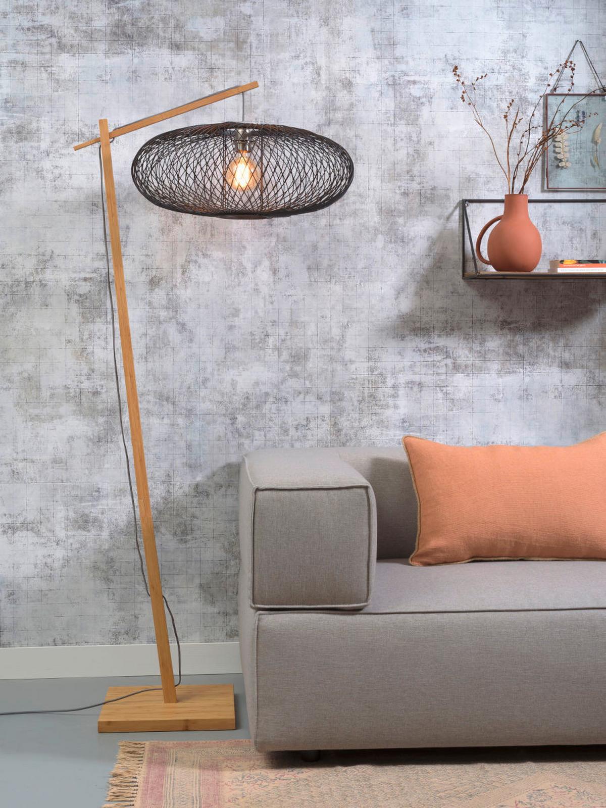 Stoječa Svetilka Cango, Črna, Naravna Barva - črna/naravne barve, Trend (176/60/80cm) - Good & Mojo