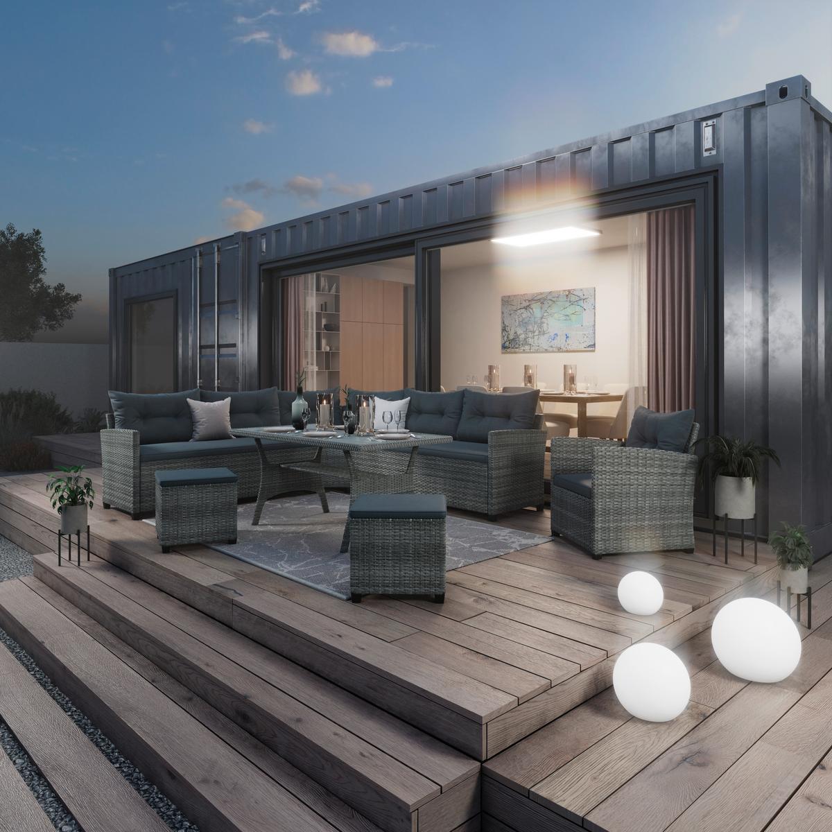 KOMPLET STOŁOWY NA TARAS BILBAO - szary, Modern, tworzywo sztuczne/metal (78kg) - Ambia Garden