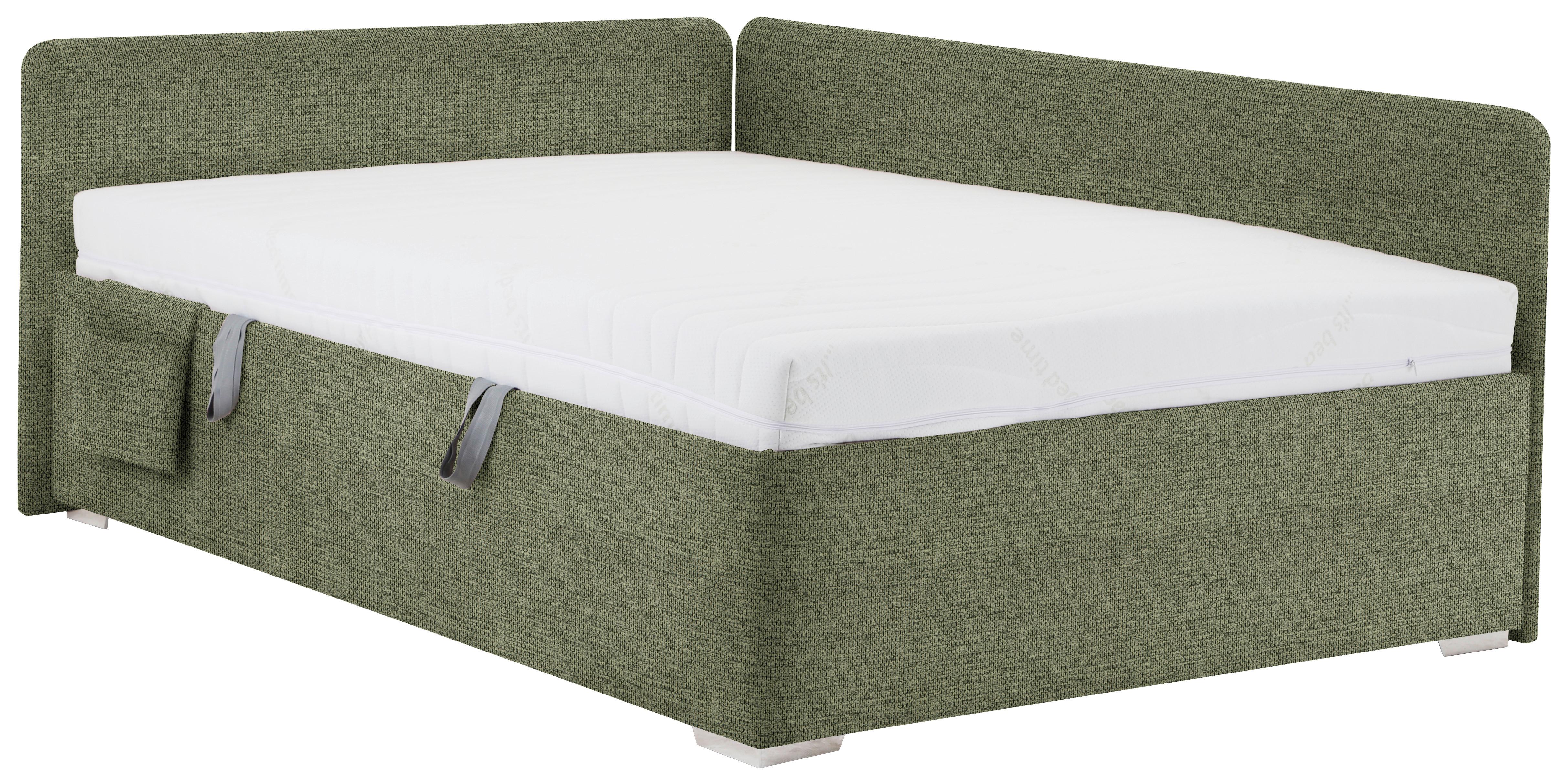 Krevet Remi - maslinasto zelena/prirodne boje, Konvencionalno, drvo/tekstil (140/200cm) - Based