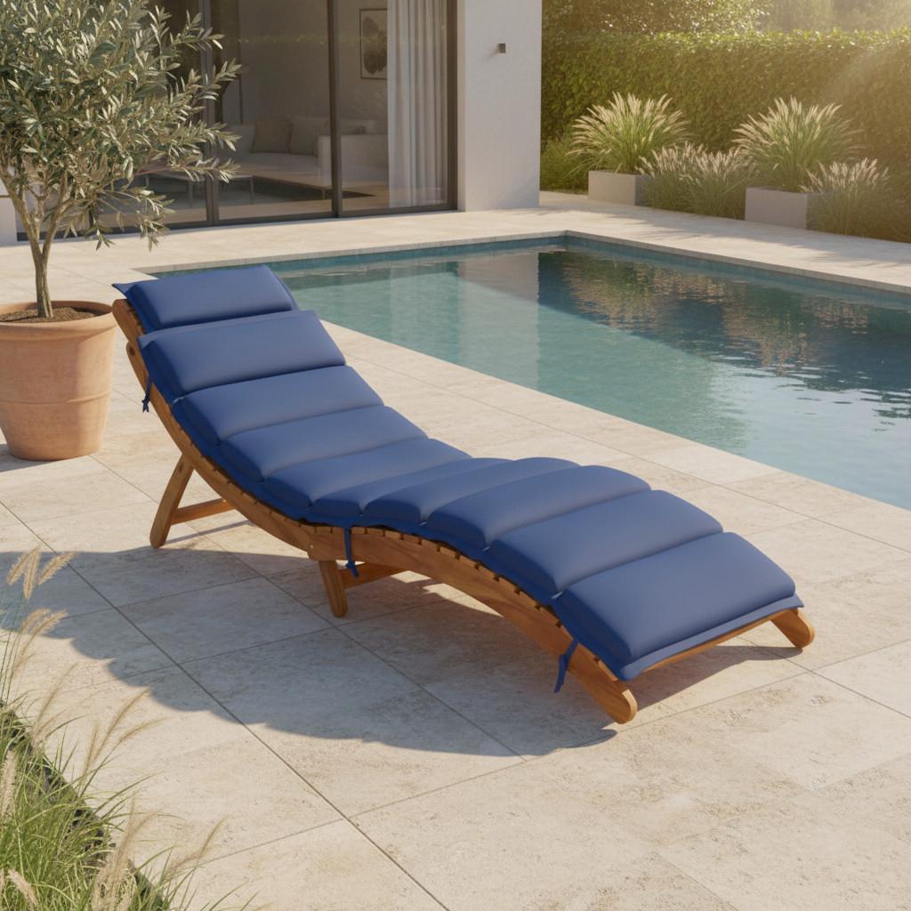 Gartenliege Bora Dunkelblau Akazie/Outdoorstoff - Dunkelblau, MODERN, Holz/Textil (180/54/62cm) - Bessagi Garden