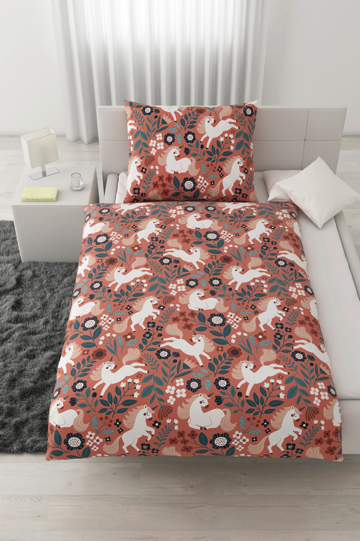 Jugendbettwäsche Einhorn ca. 160x210cm - Dunkelrosa, Modern, Textil (160/210cm) - Modern Living