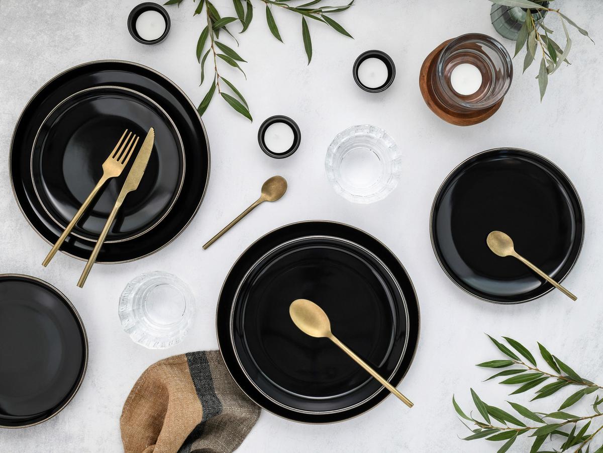 Serviciu de masă Nordic Festive 18/1 - auriu/negru, Basics, ceramică - Creatable