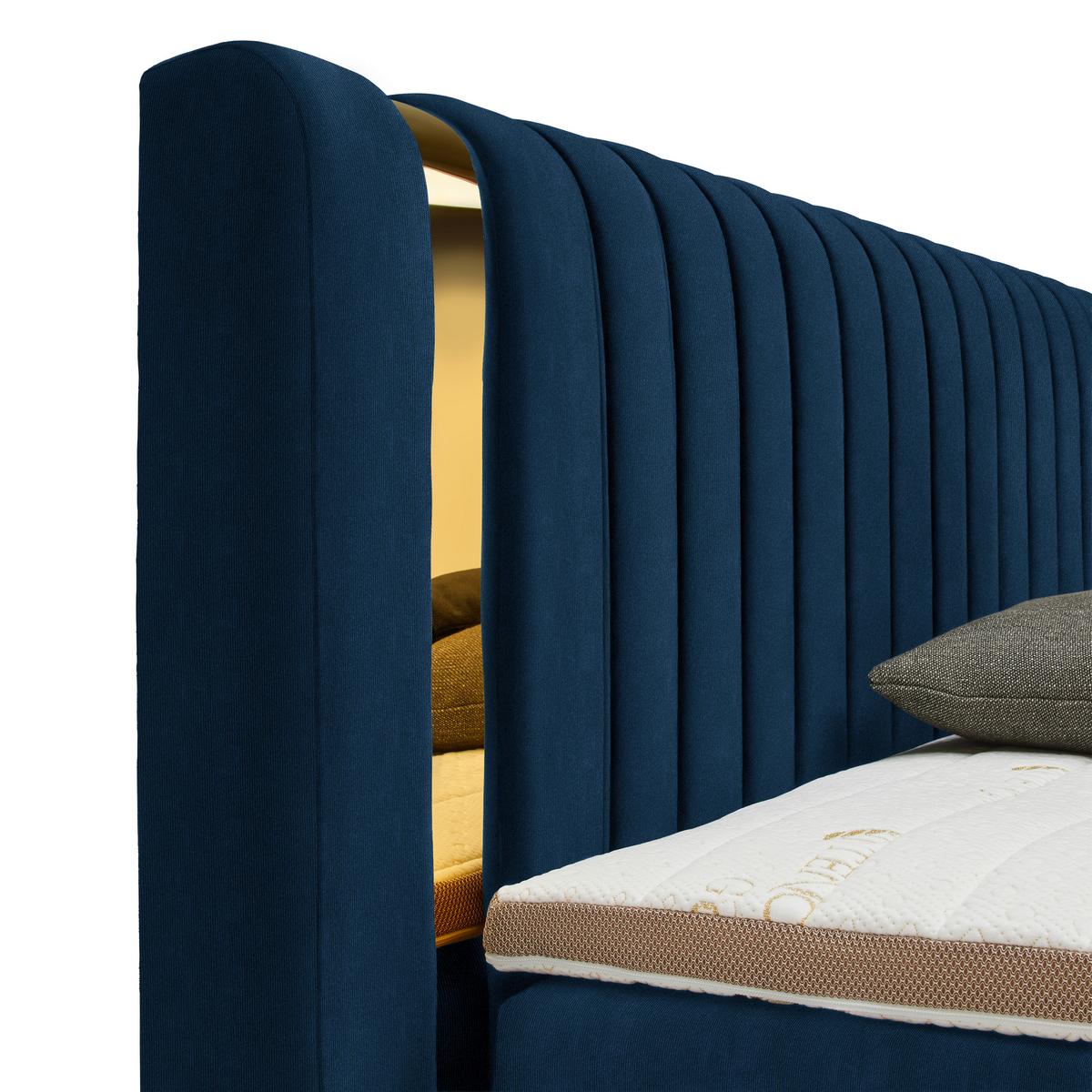Boxspringbett Minola Gold Royalblau ca. 160x200cm - Royalblau/Schwarz, KONVENTIONELL, Kunststoff/Textil (160/200cm) - Premium Living