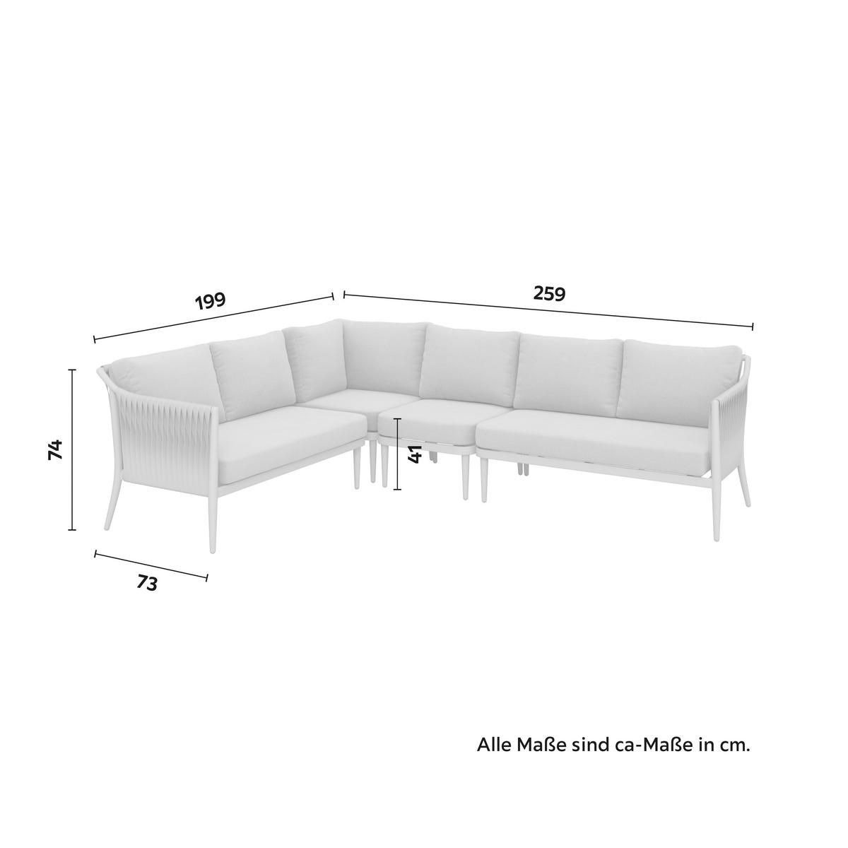 Loungegarnitur Alvina Outdoorstoff/Metall +Abdeckung - Creme, MODERN, Kunststoff/Textil (259/74/199cm) - Bessagi Garden