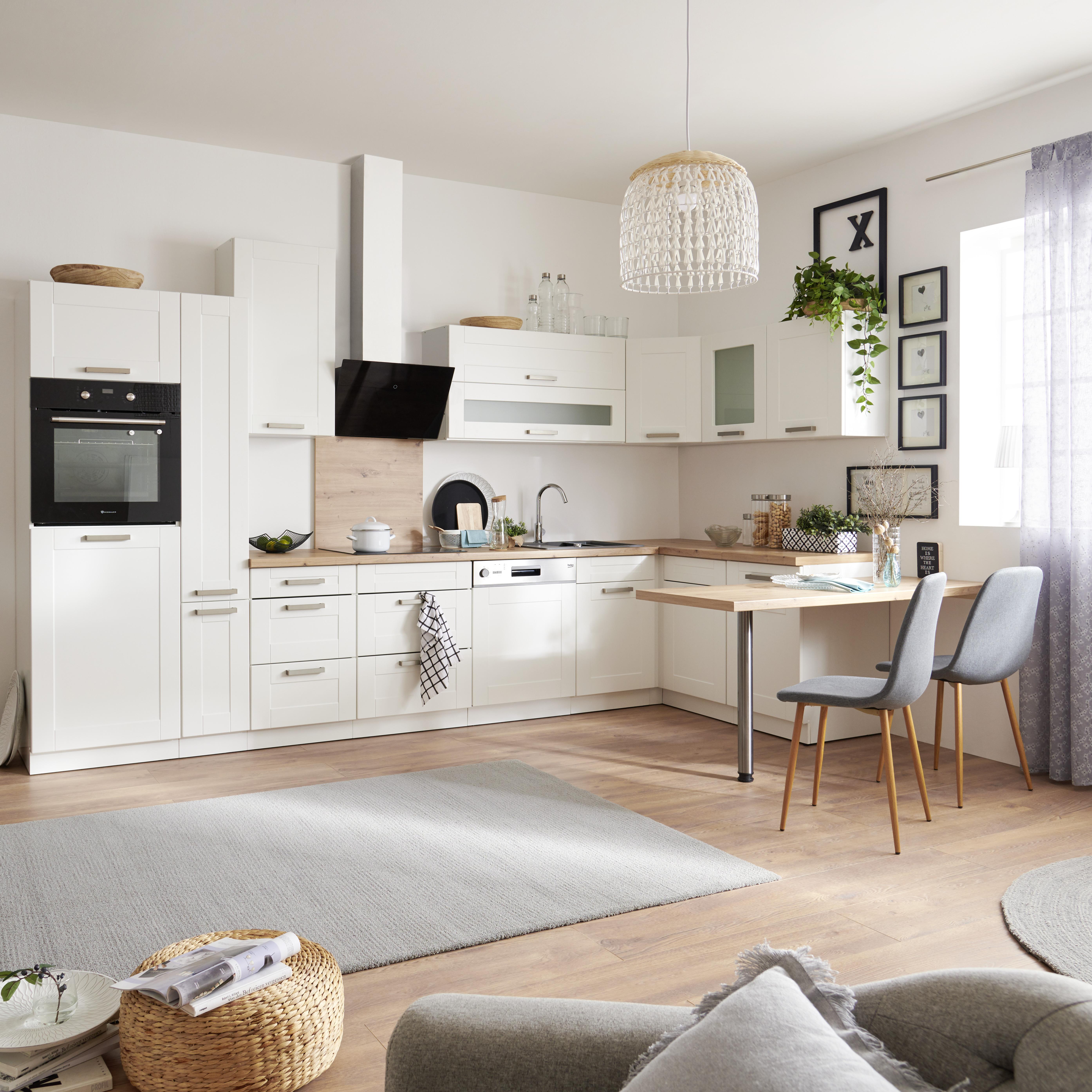 Kuhinjski Blok Luisa - bijela/srebrne boje, Romantik / Landhaus, staklo/drvni materijal (370/160cm)