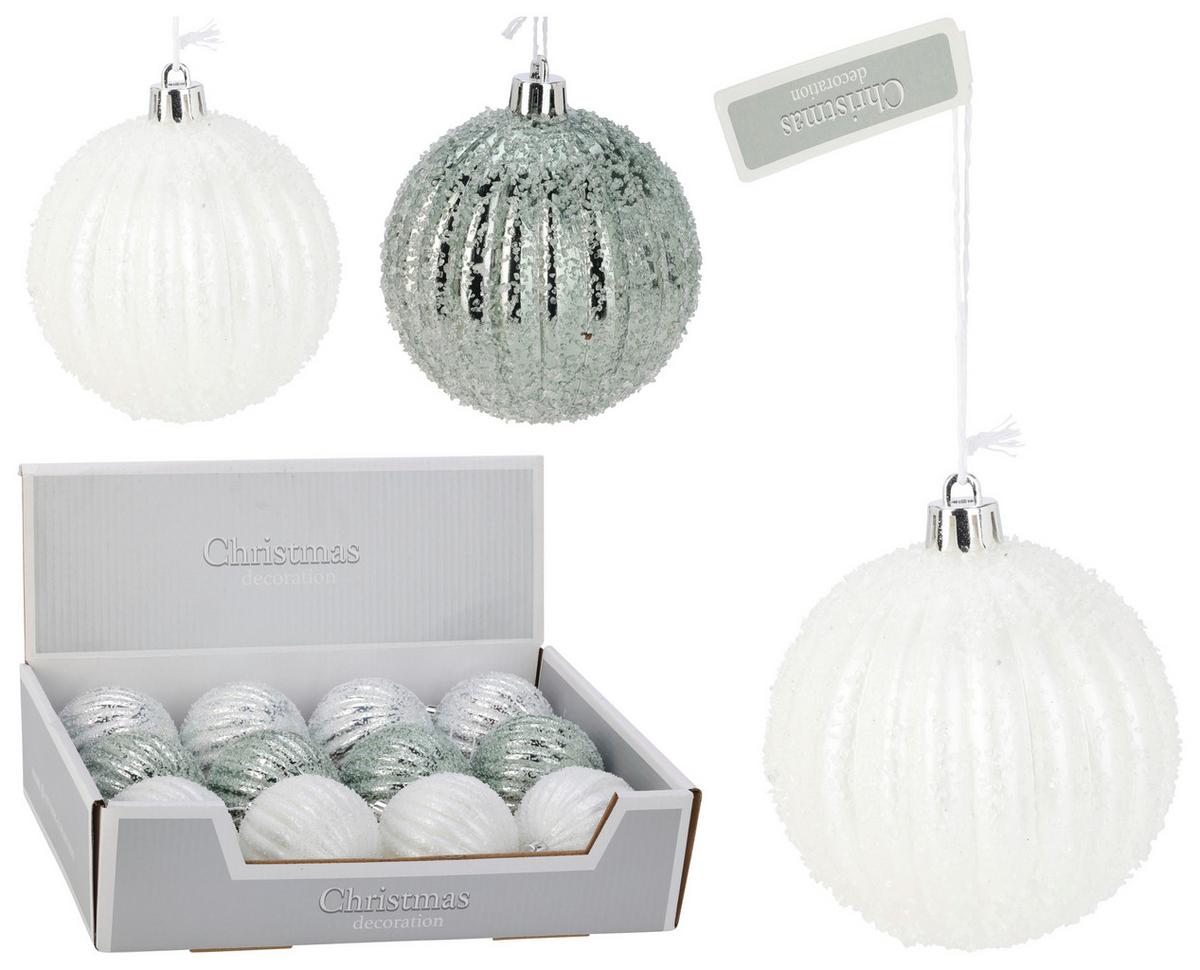 Christbaumkugel NEVA - Weiss/Silberfarben, Kunststoff (8/8/8cm)