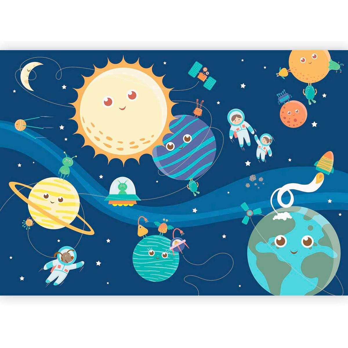 Fototapeta Happy Planets, 100x70cm - modra/rumena, Trendi, tekstil (100/70cm) - artgeist