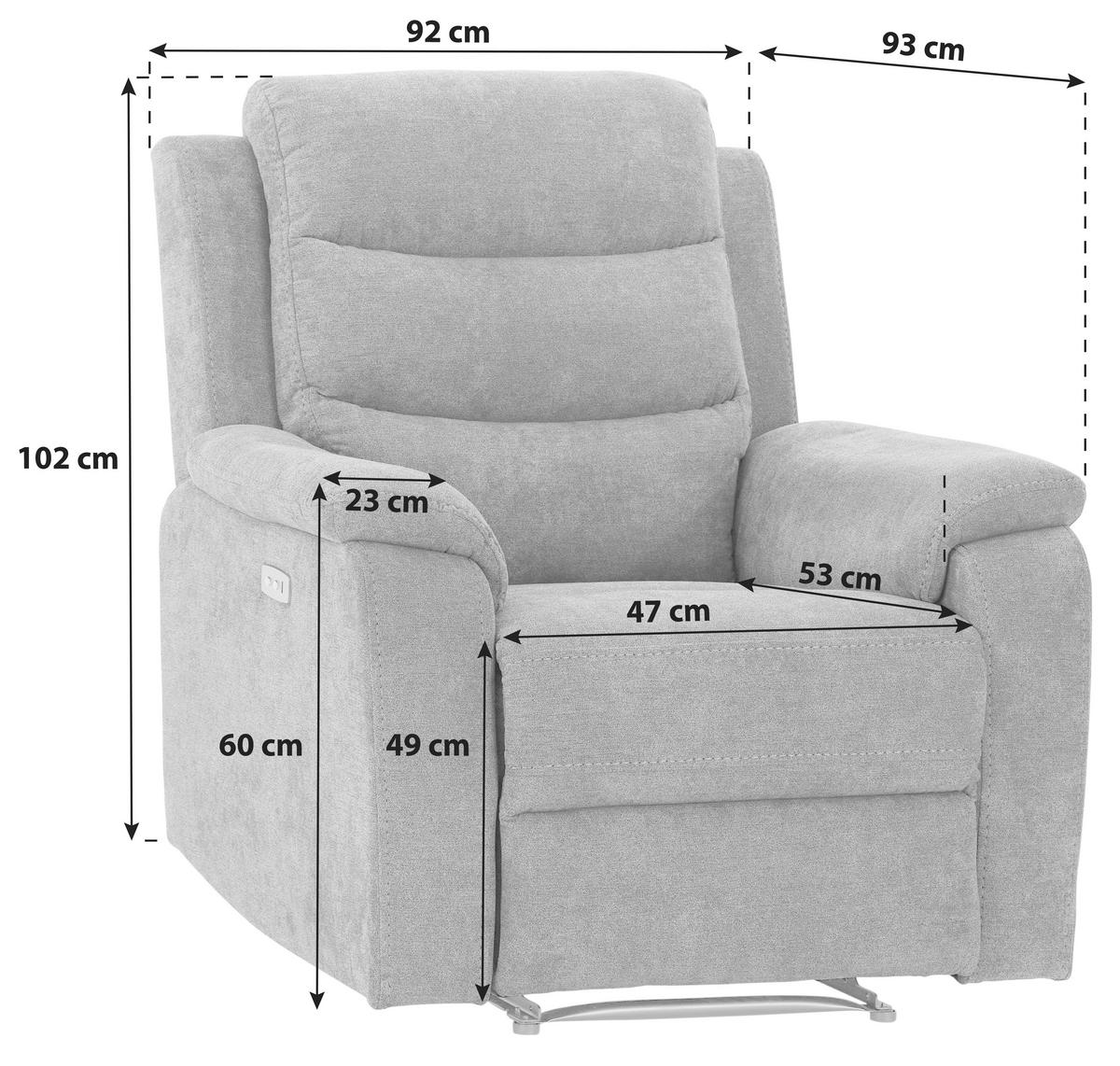Počivalnik Manchester, Siva, Relax Funkcija - siva/črna, Konvencionalno, umetna masa/tekstil (92/102/93cm) - Ondega
