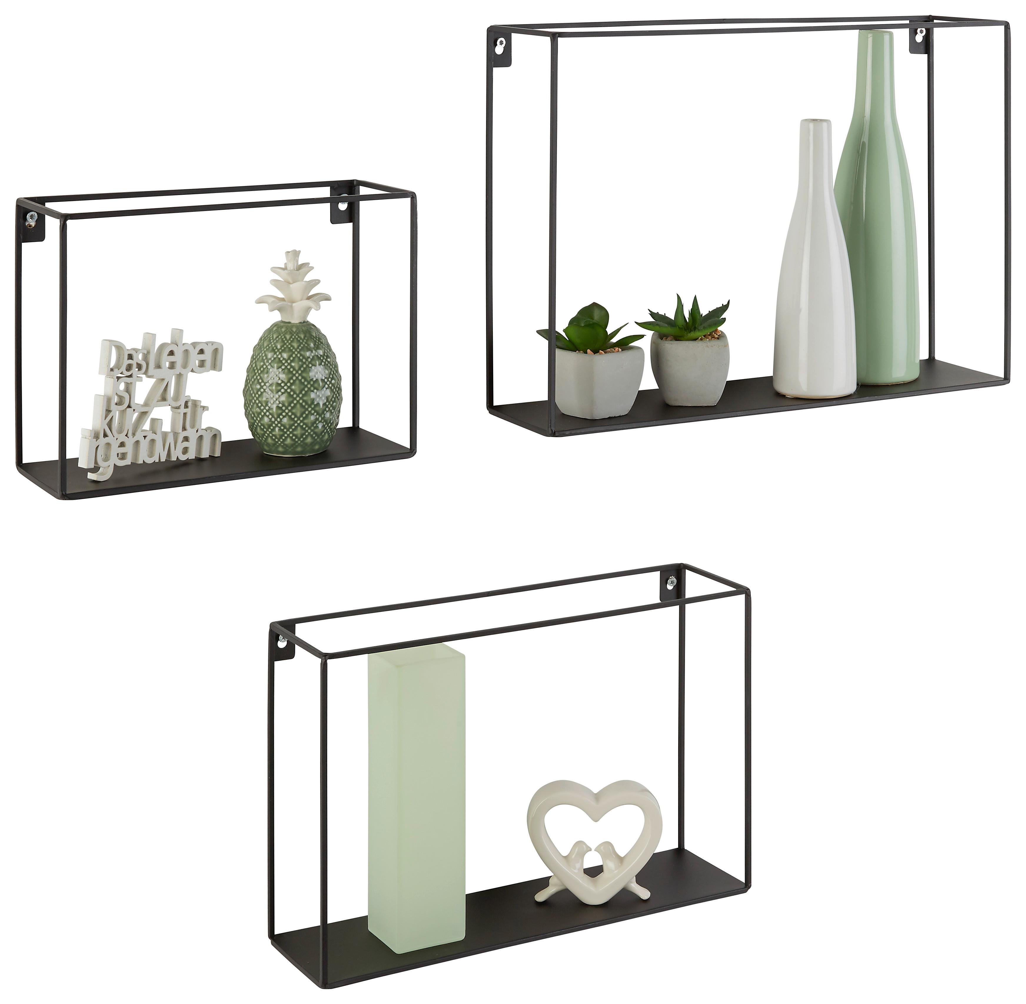 Wandboardset aus Metall, 3-teilig - Schwarz, MODERN, Metall (40/35/25/28/24/18/10cm) - Mömax