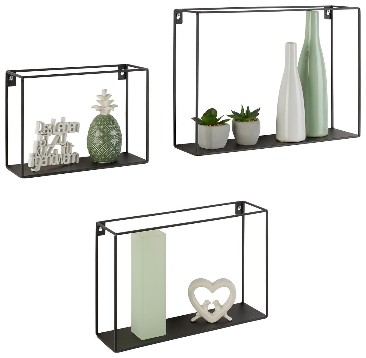 Set Stenskih Polic Mila 1 -Sb- - črna, Moderno, kovina (40/35/25/28/24/18/10cm) - Mömax