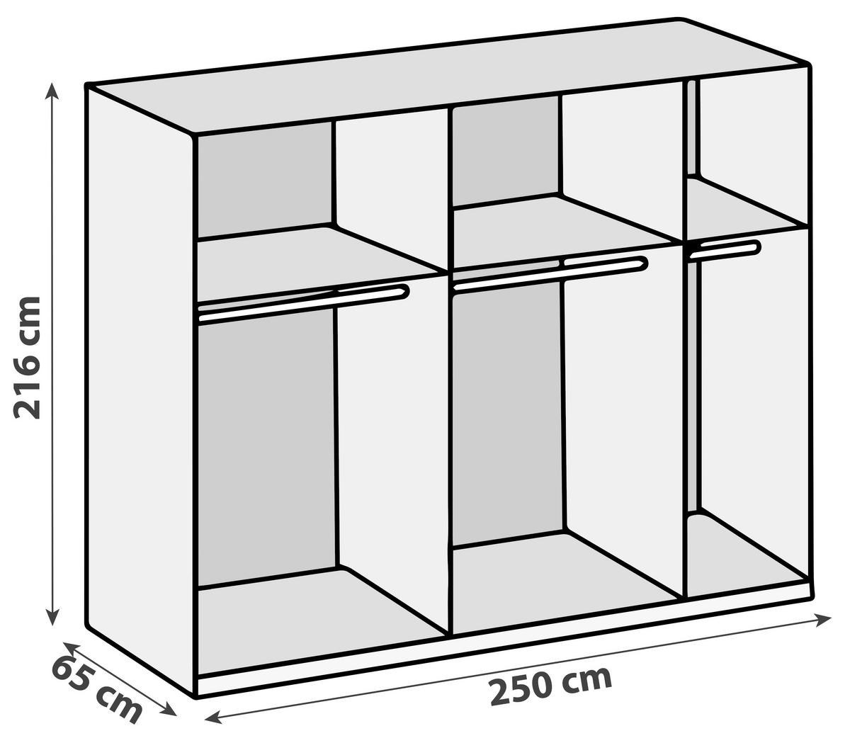 Ormar S Kliznim Vratima Level 36 D - boje hrasta/bijela visoki sjaj, Moderno, drvni materijal/metal (250/216/65cm) - MID.YOU