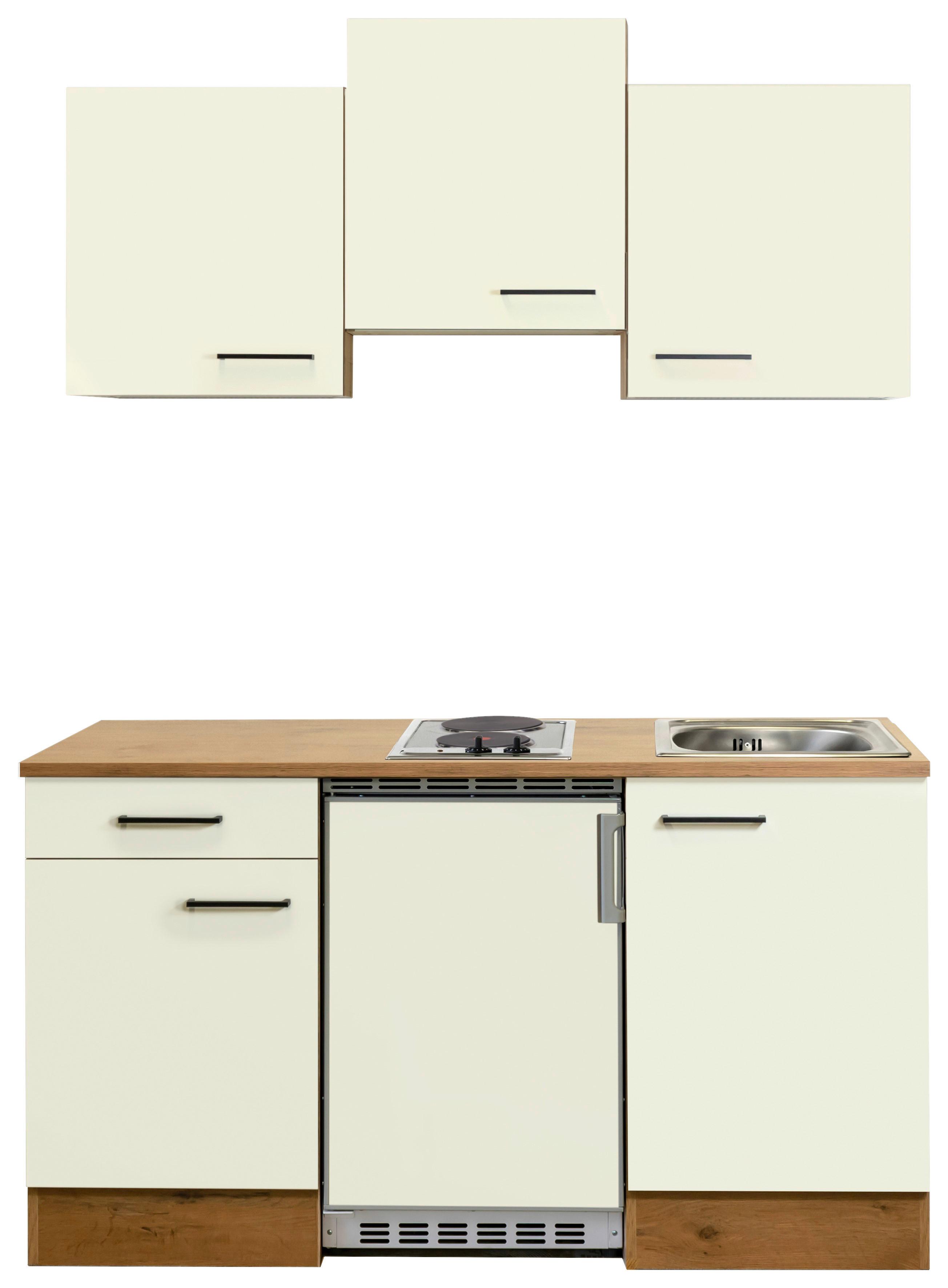 Miniküchen Avila Eichefarben/Magnolie - Eichefarben/Magnolie, Basics, Holzwerkstoff/Metall (150,5cm) - FlexWell