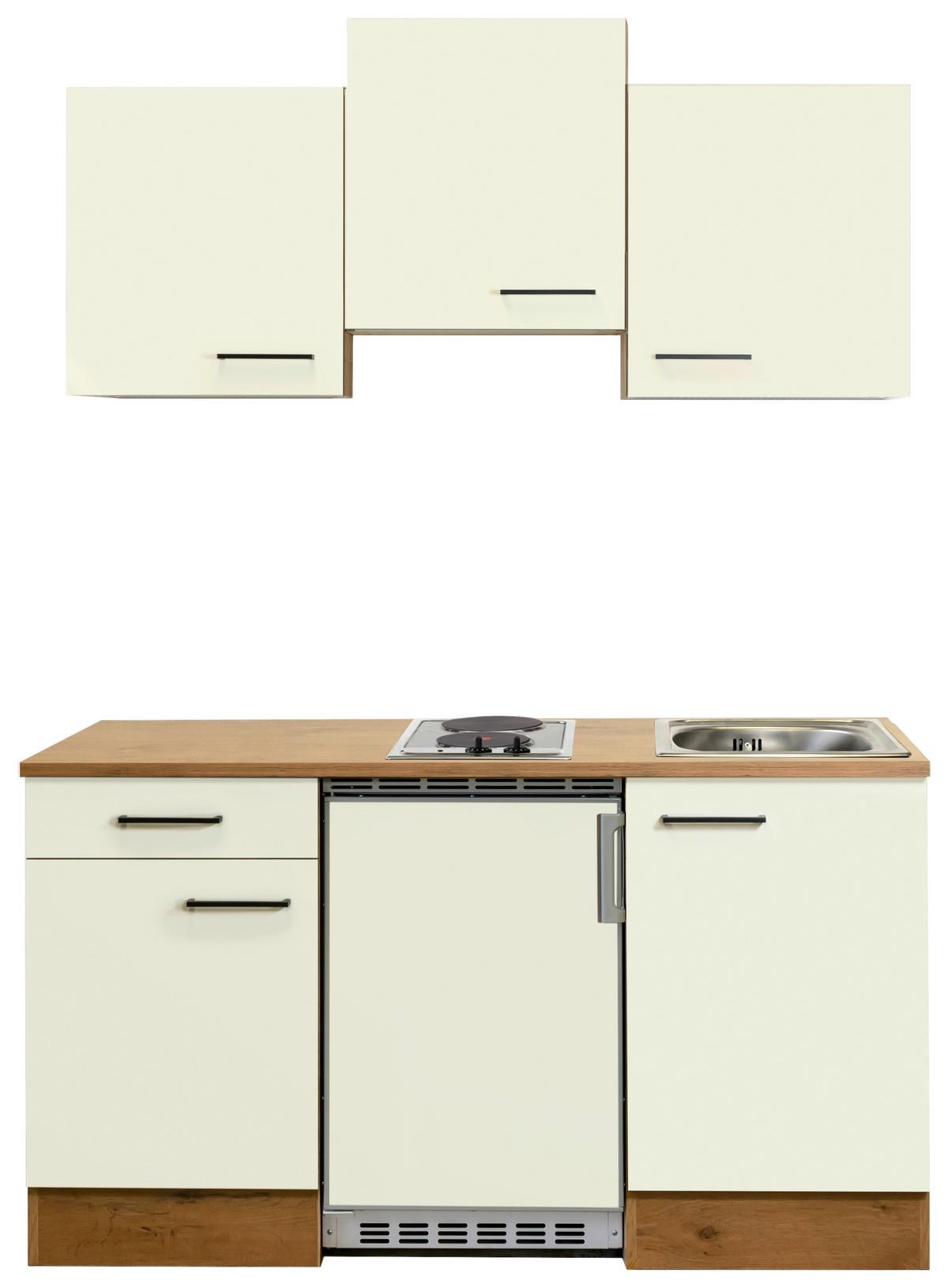 Miniküchen Avila Eichefarben/Magnolie - Eichefarben/Magnolie, Basics, Holzwerkstoff/Metall (150,5cm) - FlexWell