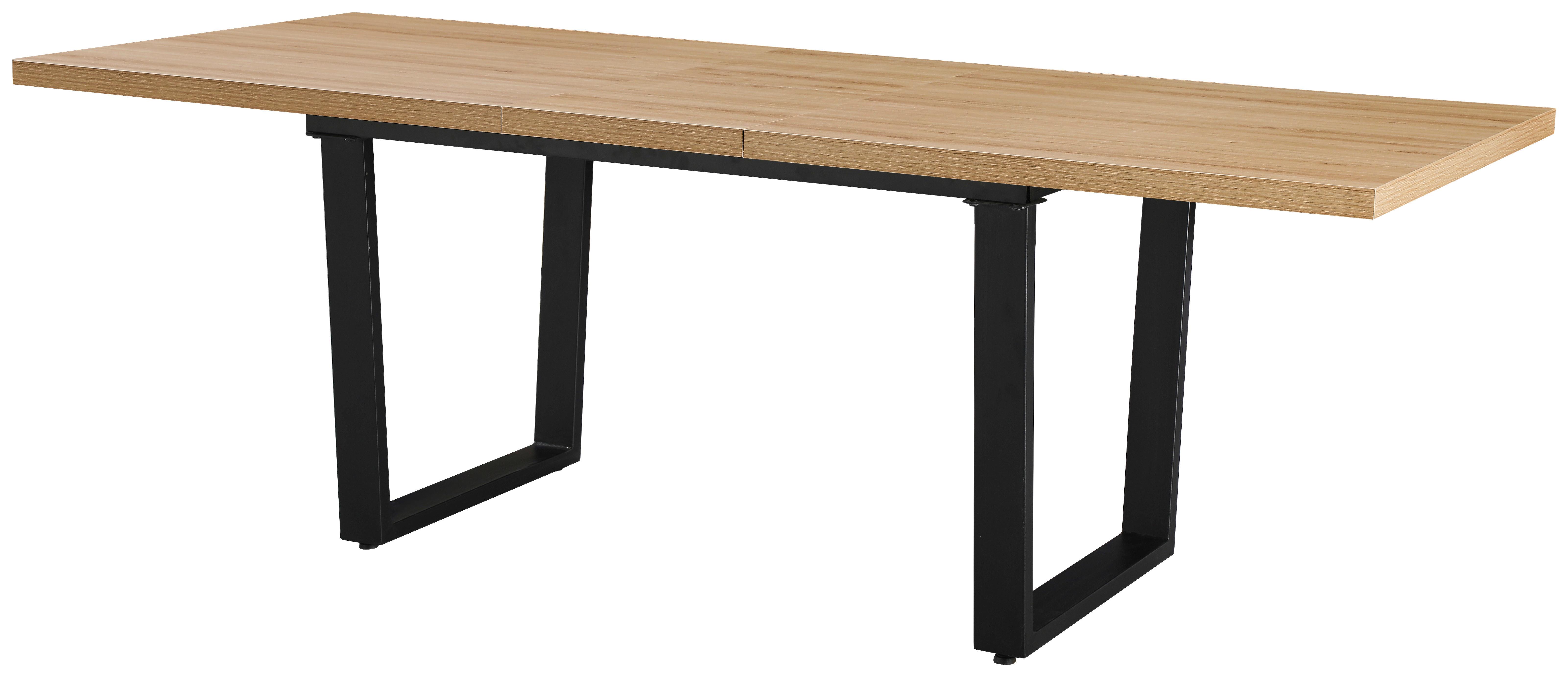 Raztegljiva Jedilna Miza Rudi, Barva Hrasta, 180-220x90 - črna/naravne barve, Moderno, kovina/leseni material (180 - 220/75/90cm)