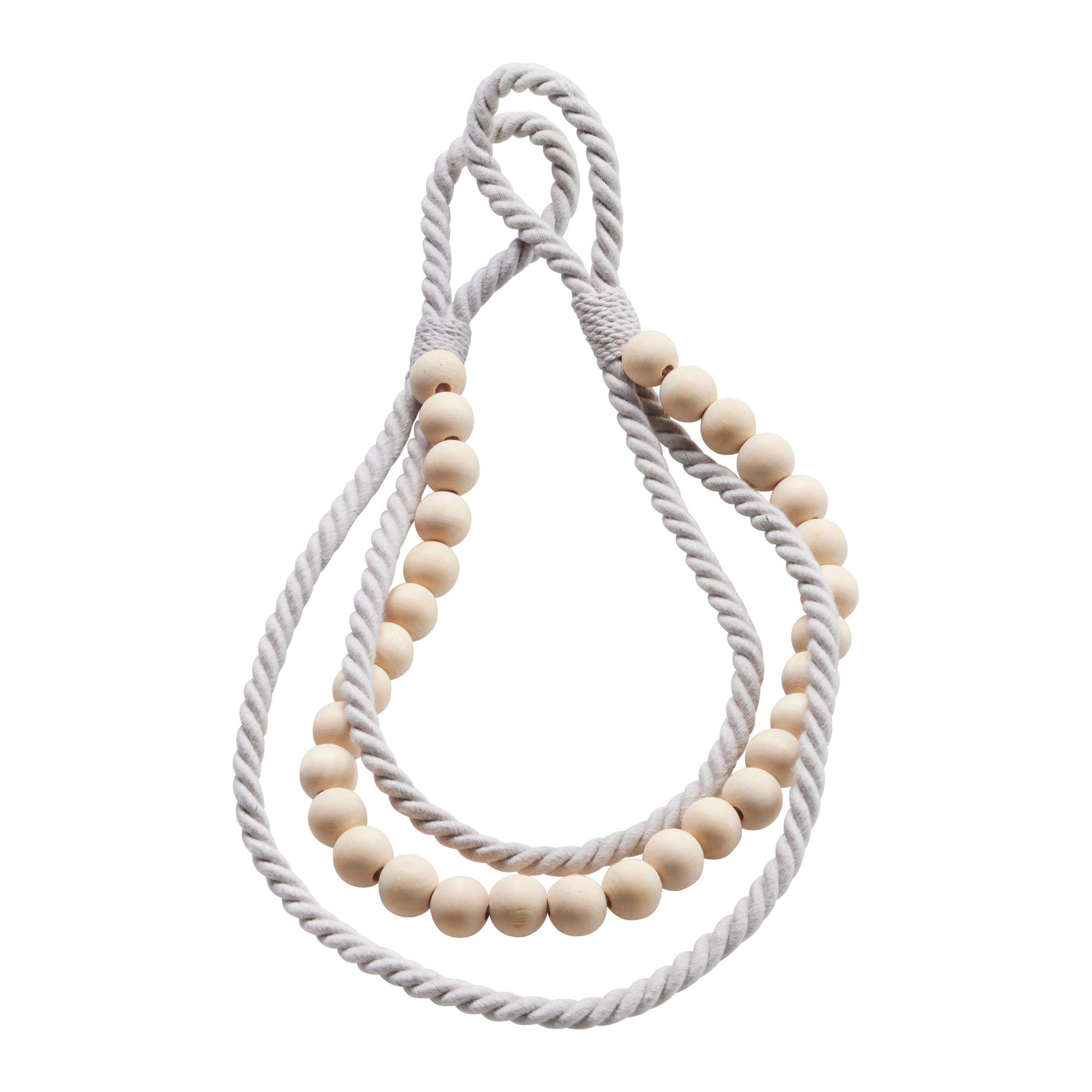 Függönyelkötő Holzperle - szürke, Romantik / Landhaus, textil/fa (55cm) - Modern Living