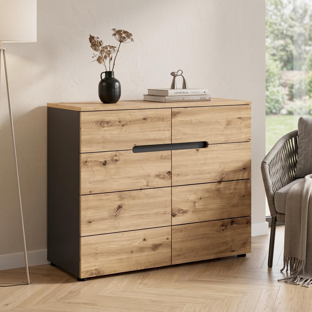 Kommode Canu ca. 100x81 cm Eiche/Grau - KONVENTIONELL, Holzwerkstoff (100/81/40cm) - MID.YOU