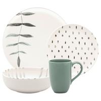 SERWIS OBIADOWO-ŚNIADANIOWY DORA - zielony/biały, Lifestyle, ceramika - Novel