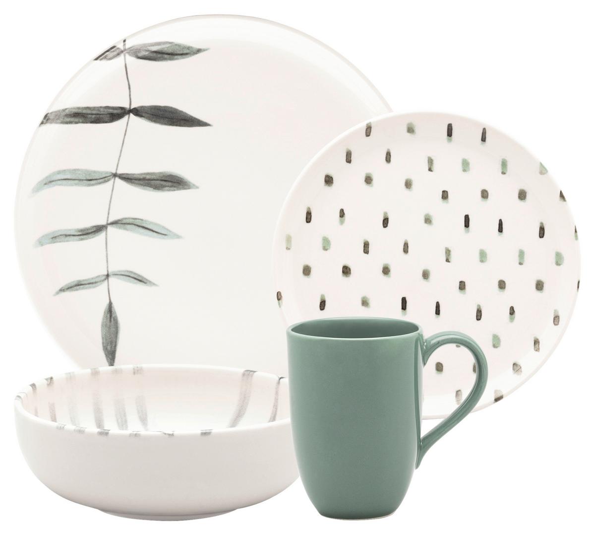 SERWIS OBIADOWO-ŚNIADANIOWY DORA - zielony/biały, Lifestyle, ceramika - Novel