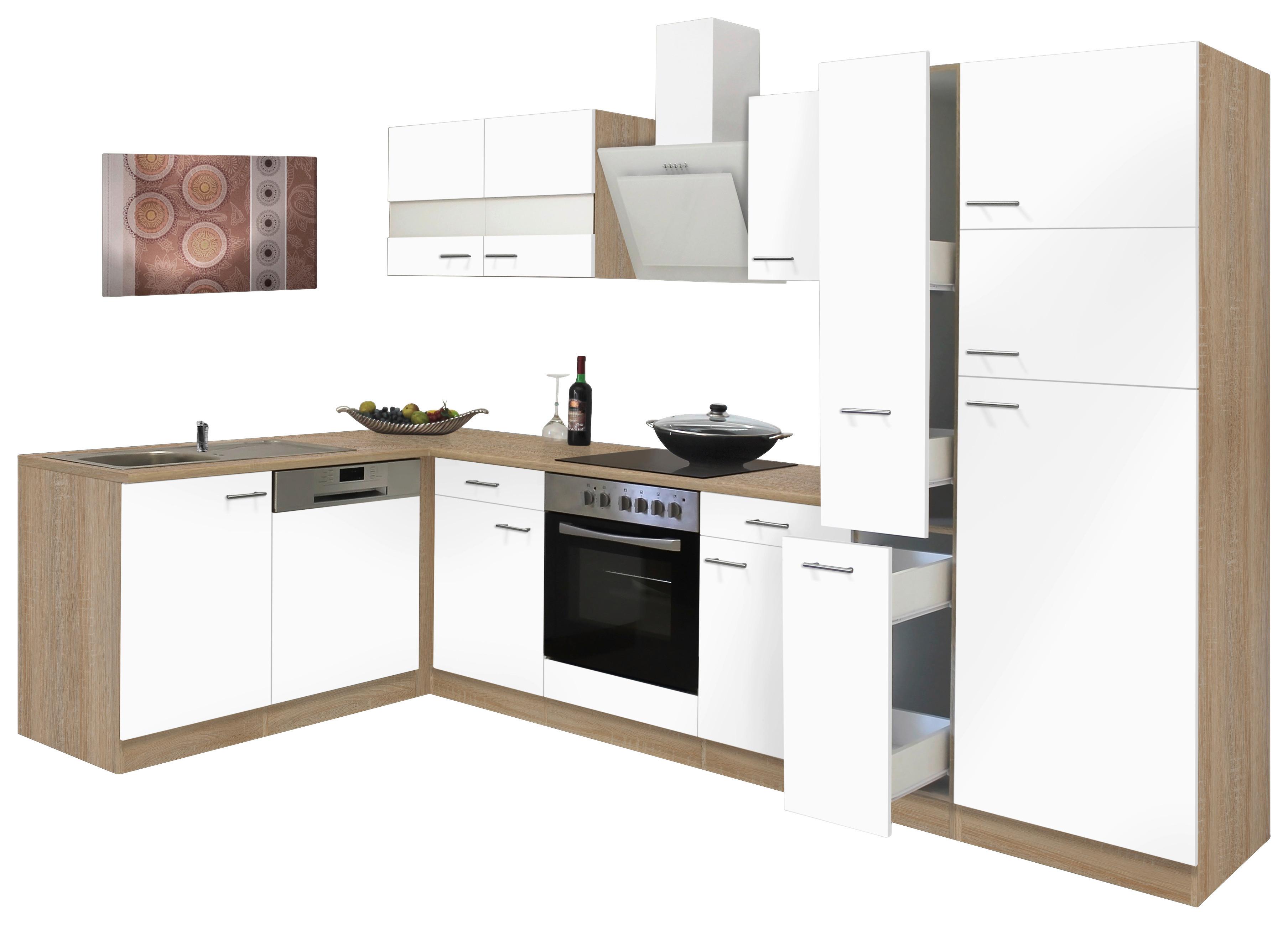Eckküche Economy ca. 172x310cm Weiß/Eichefarben - Eichefarben/Weiß, Basics, Glas/Holzwerkstoff (172/310cm) - Respekta